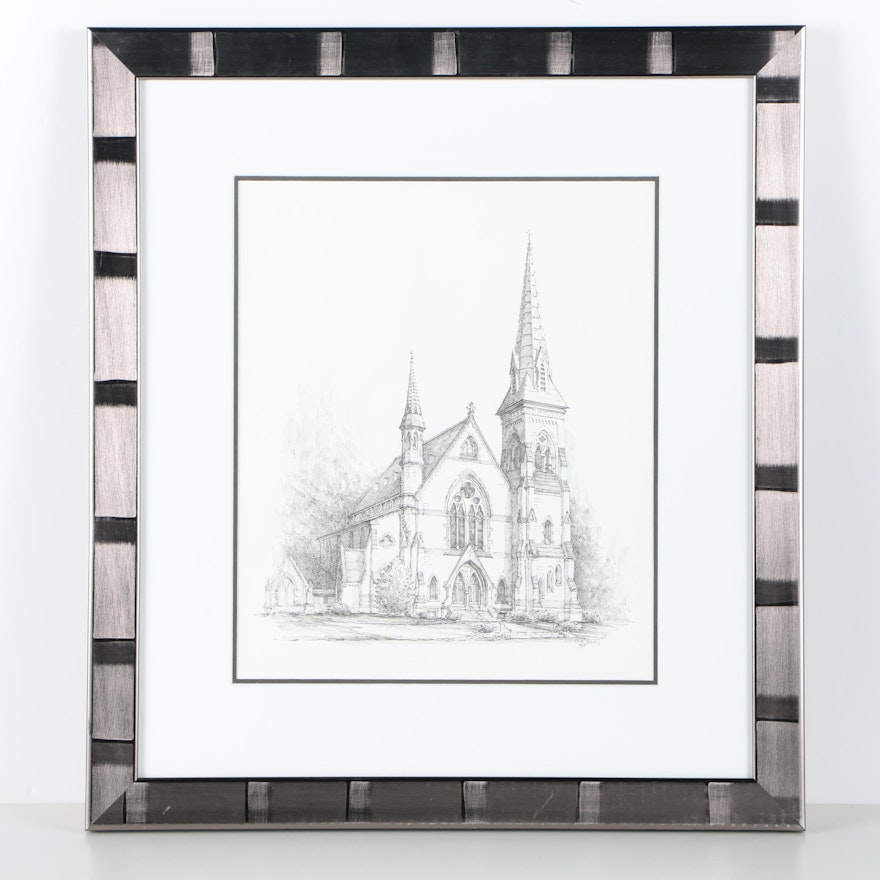 C. Spierson Ink Drawing on Paper of a Church