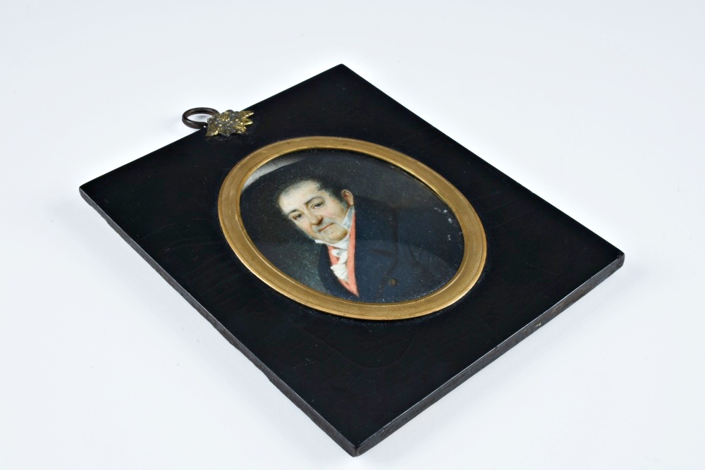 Early 19th-Century Oil Painting on Paper Portrait of a Man