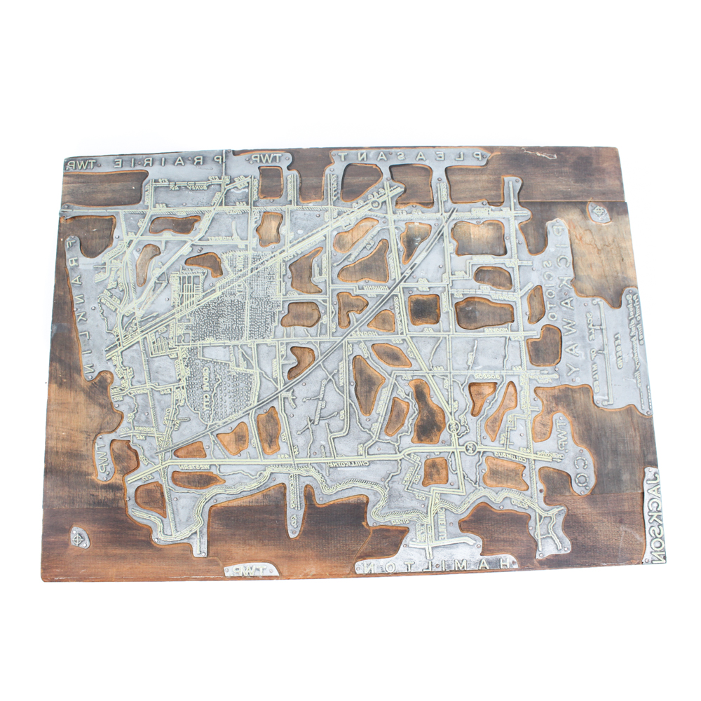 Metal Pickaway County Map Print Block