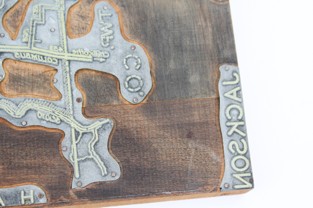 Metal Pickaway County Map Print Block