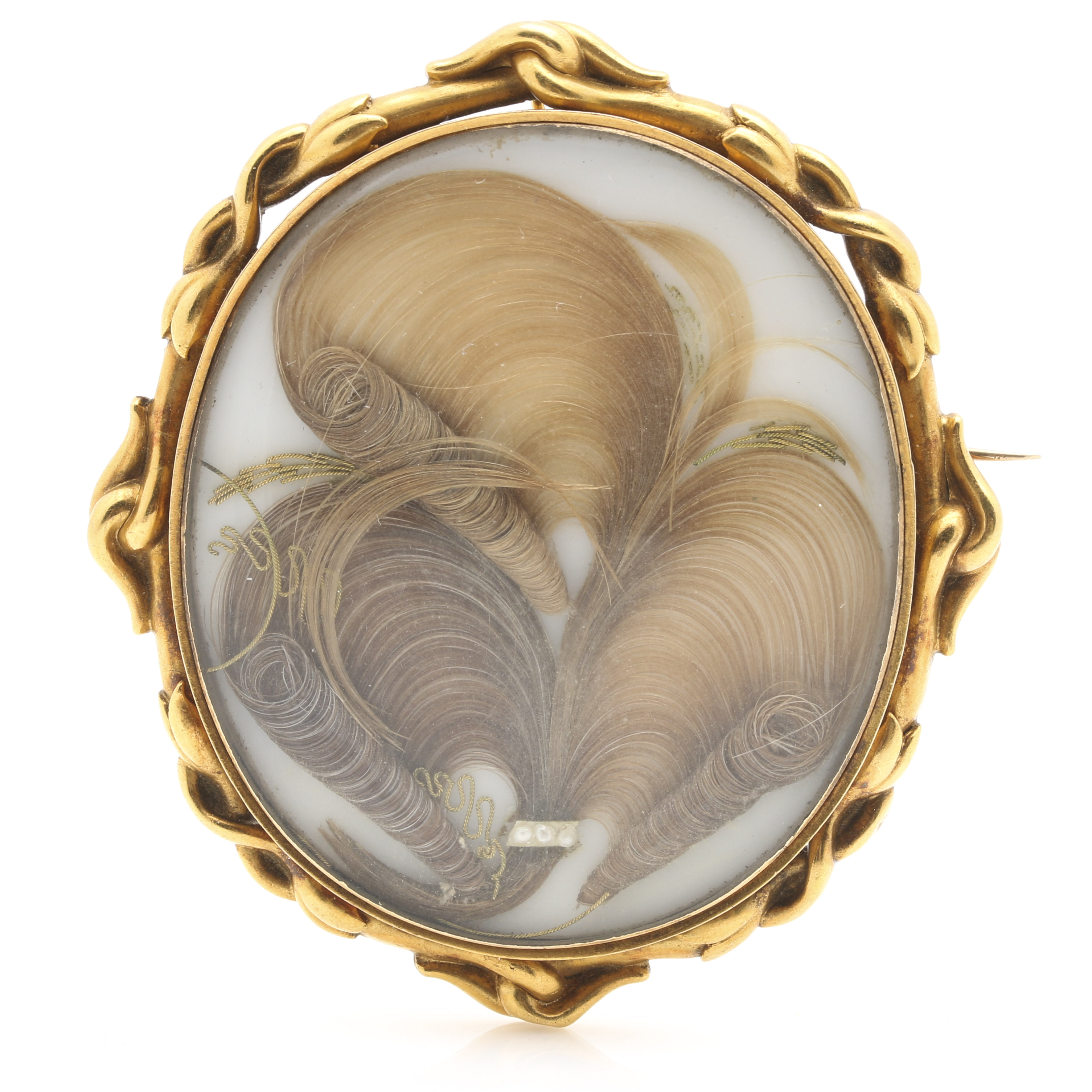 Victorian 14K Yellow Gold Mourning Hair Brooch Pendant