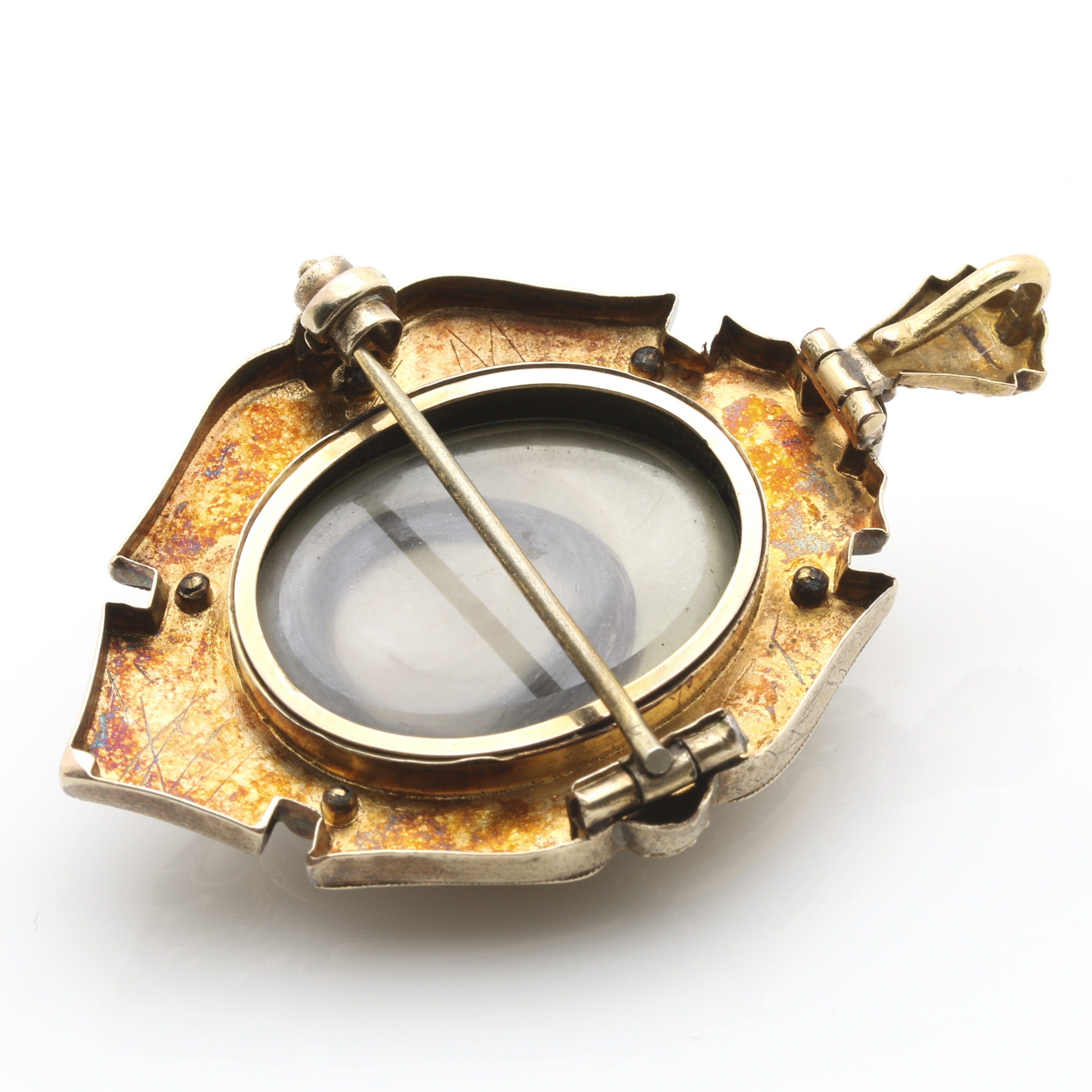 14K Yellow Gold  Mourning Cameo Brooch Pendant