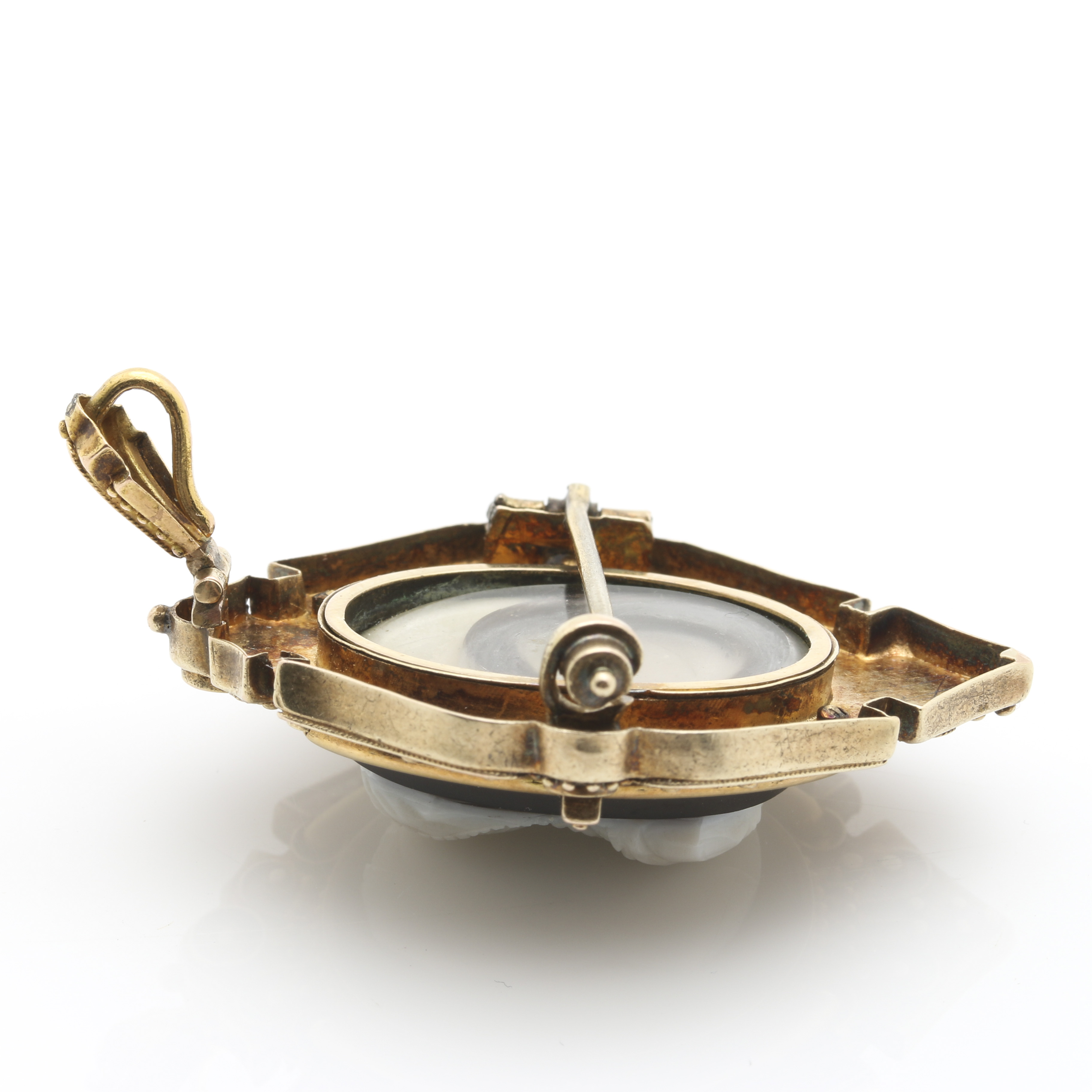 14K Yellow Gold  Mourning Cameo Brooch Pendant