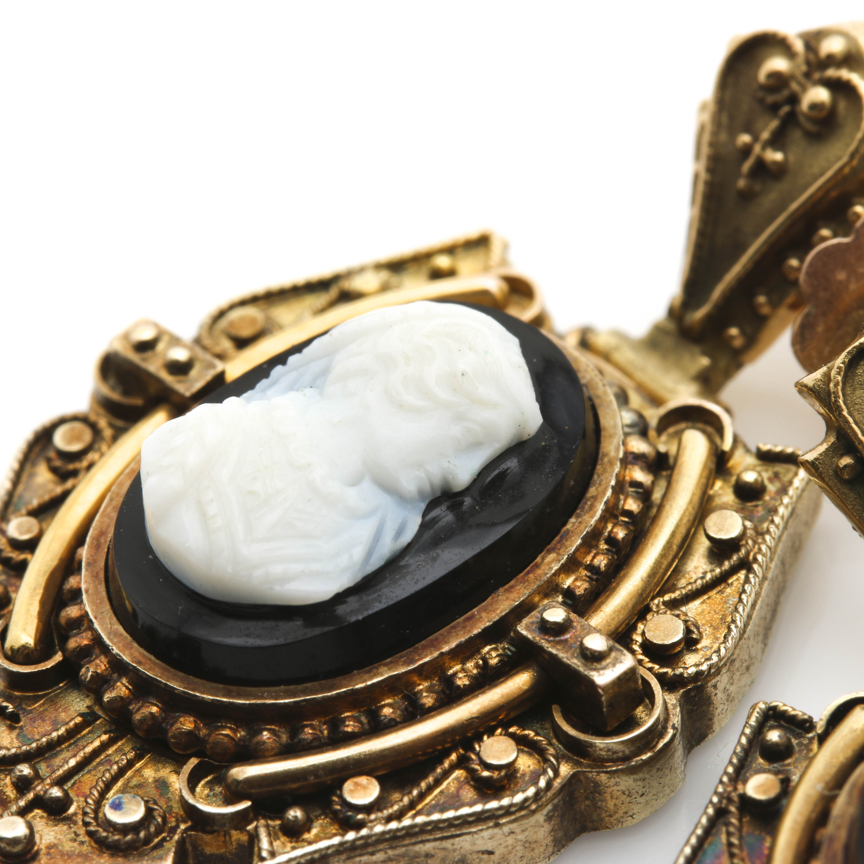 14K Yellow Gold Onyx Cameo Earrings