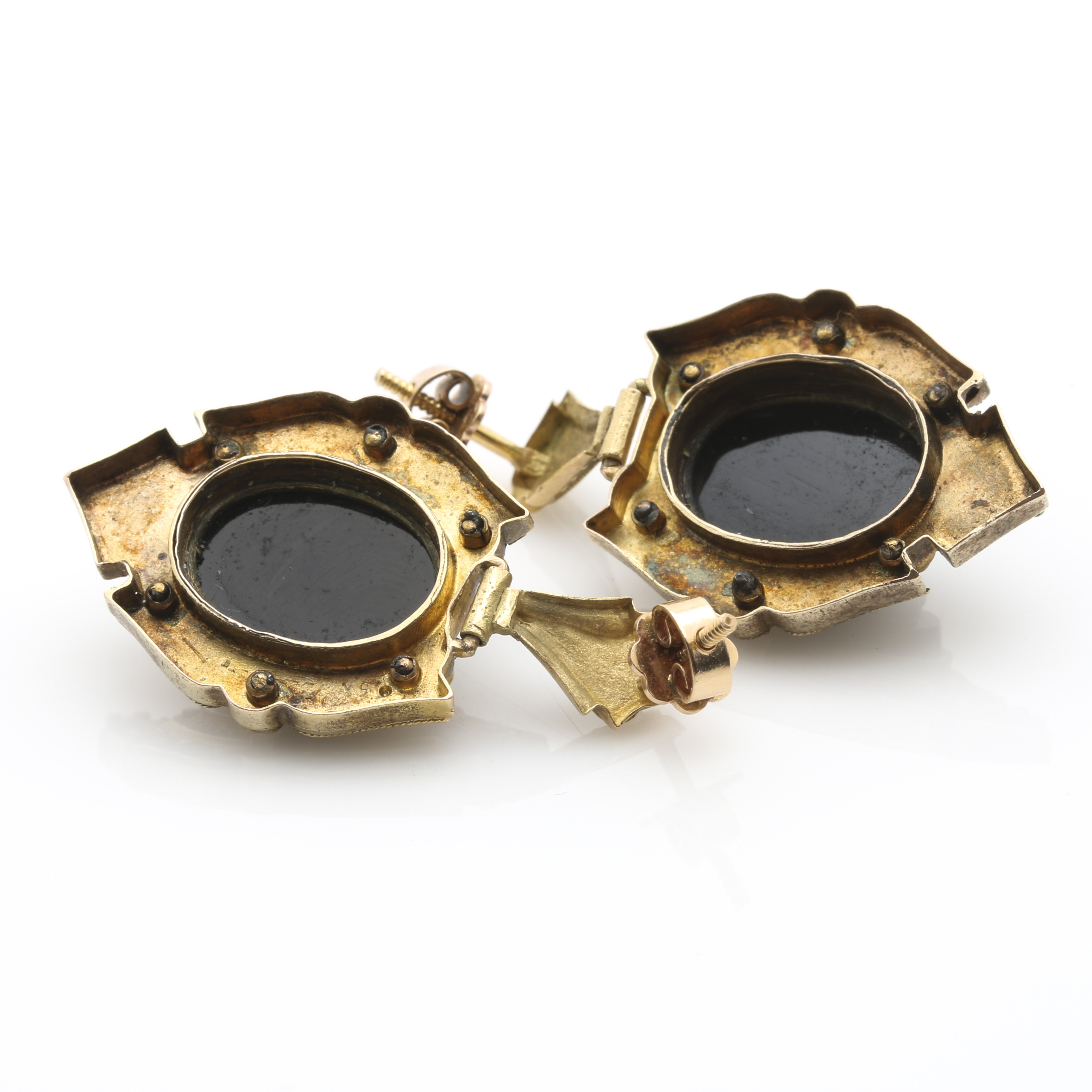 14K Yellow Gold Onyx Cameo Earrings
