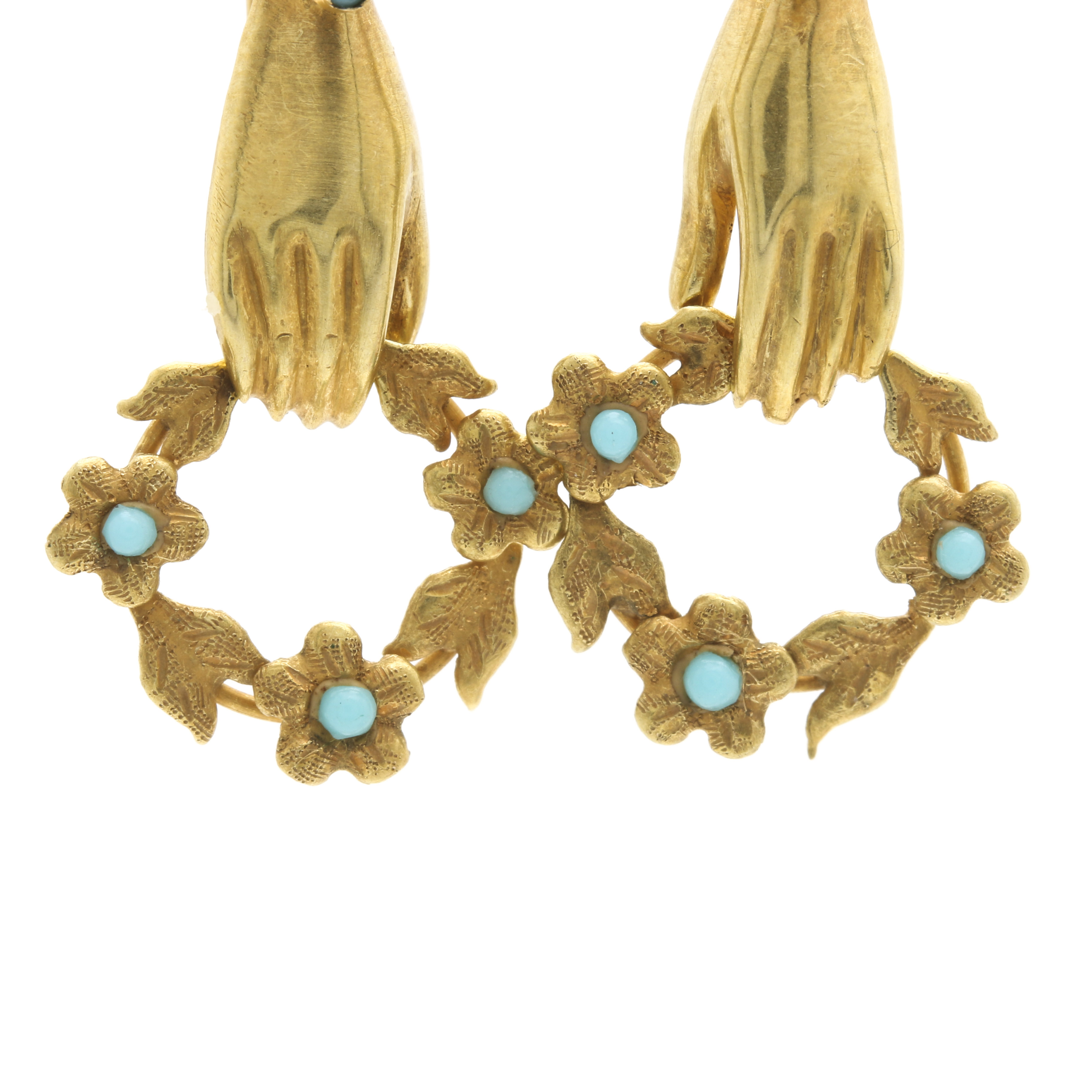 14K Yellow Gold Imitation Turquoise Earrings