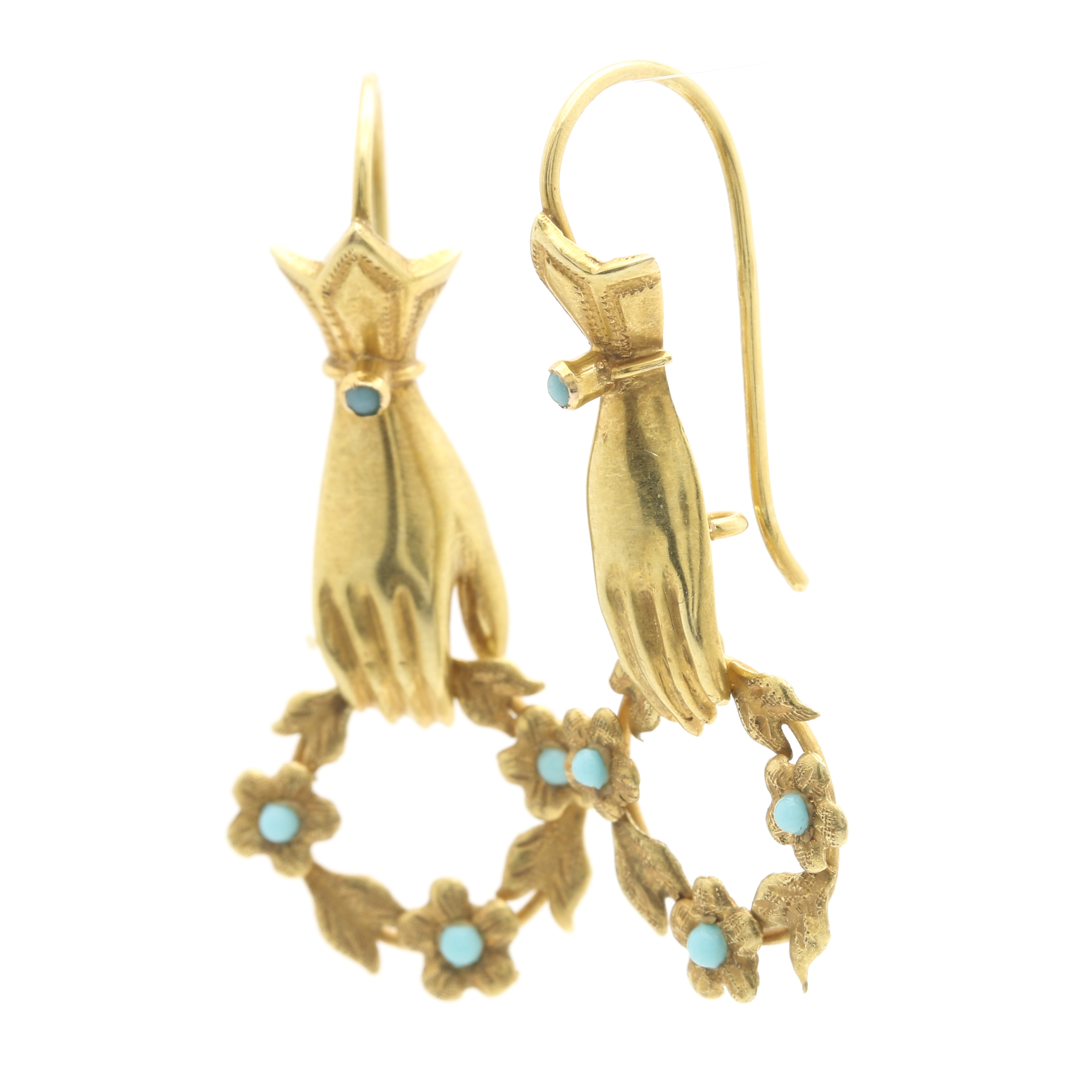 14K Yellow Gold Imitation Turquoise Earrings