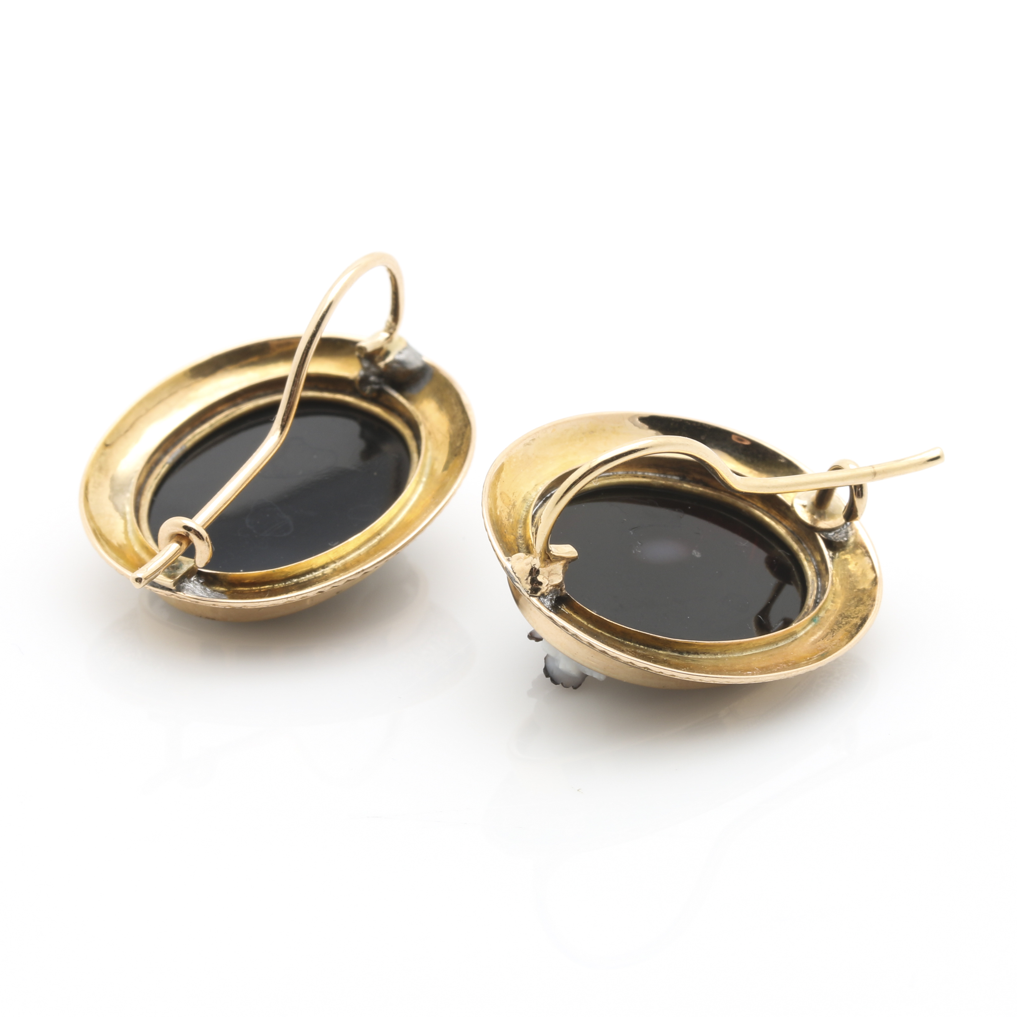 14K Yellow Gold Onyx Cameo Earrings