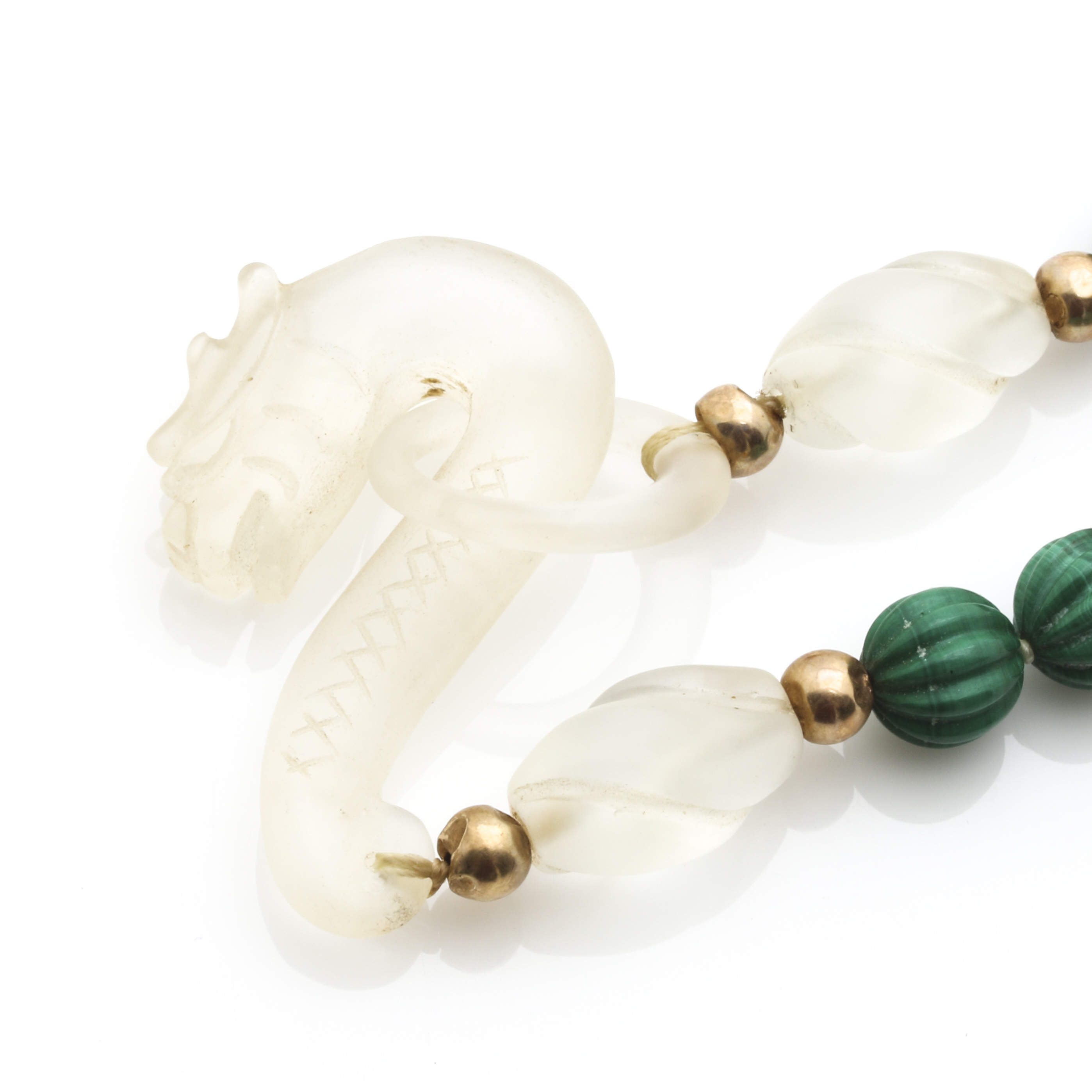 Malachite and Quartz Necklace with 14K Yellow Gold Accent Beads