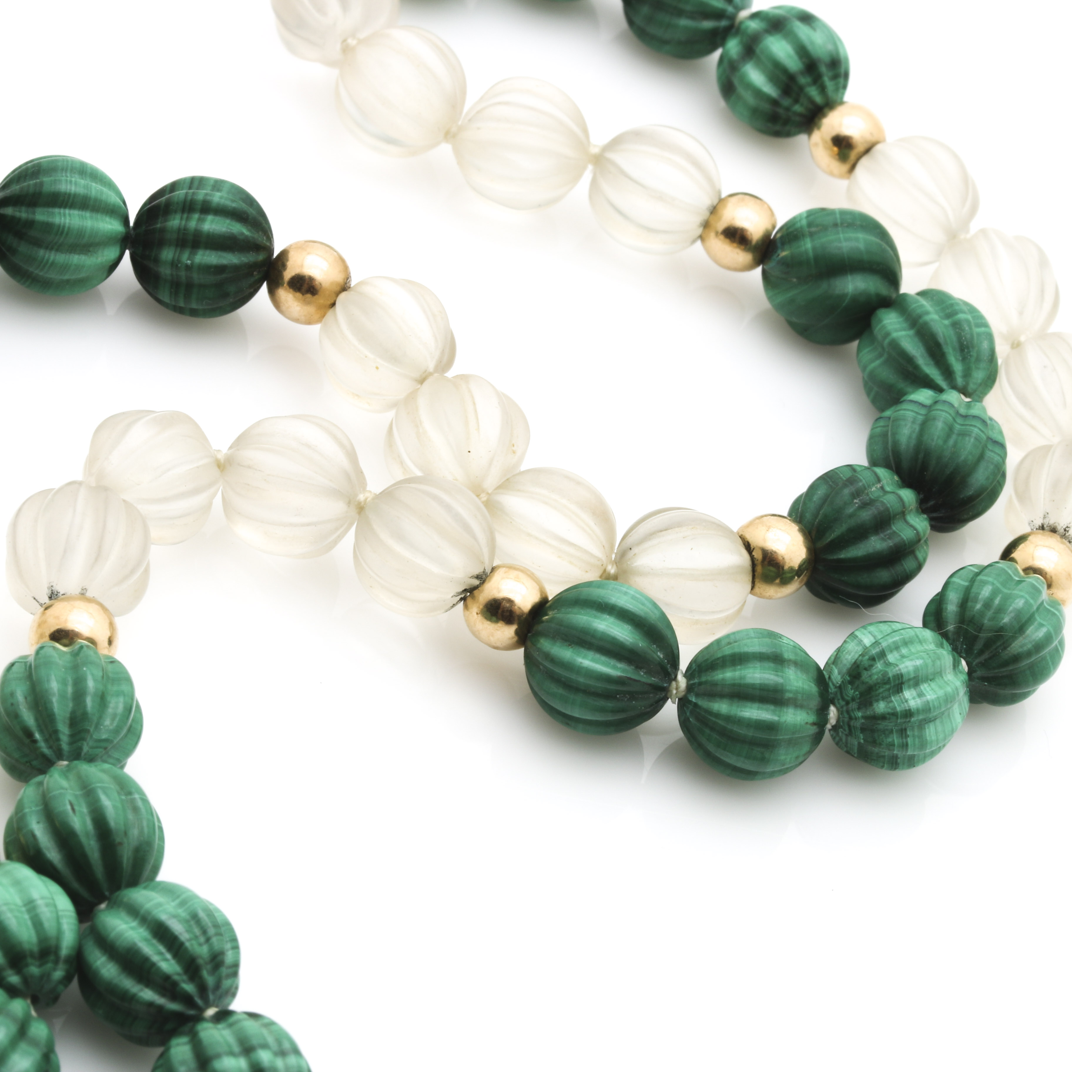 Malachite and Quartz Necklace with 14K Yellow Gold Accent Beads