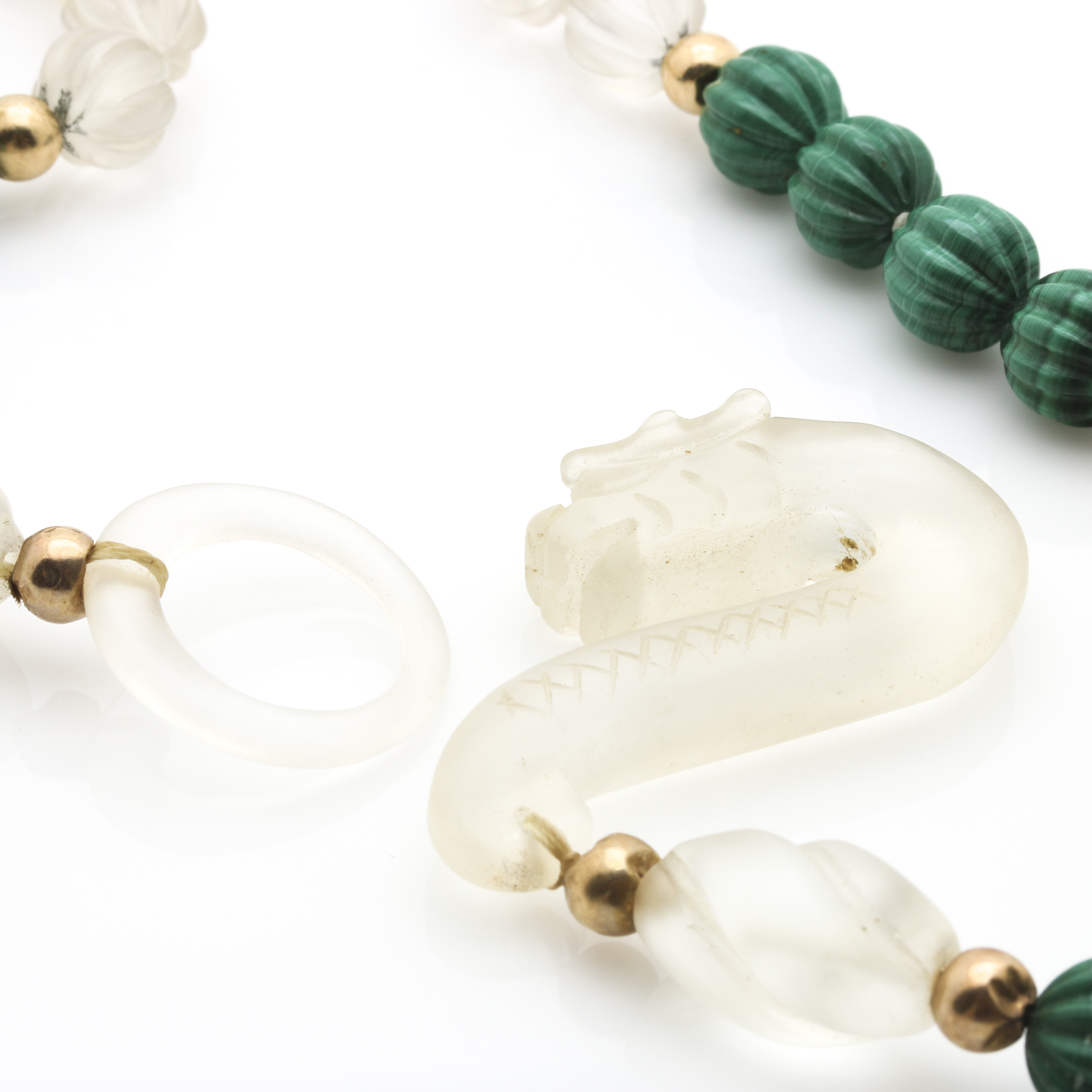 Malachite and Quartz Necklace with 14K Yellow Gold Accent Beads