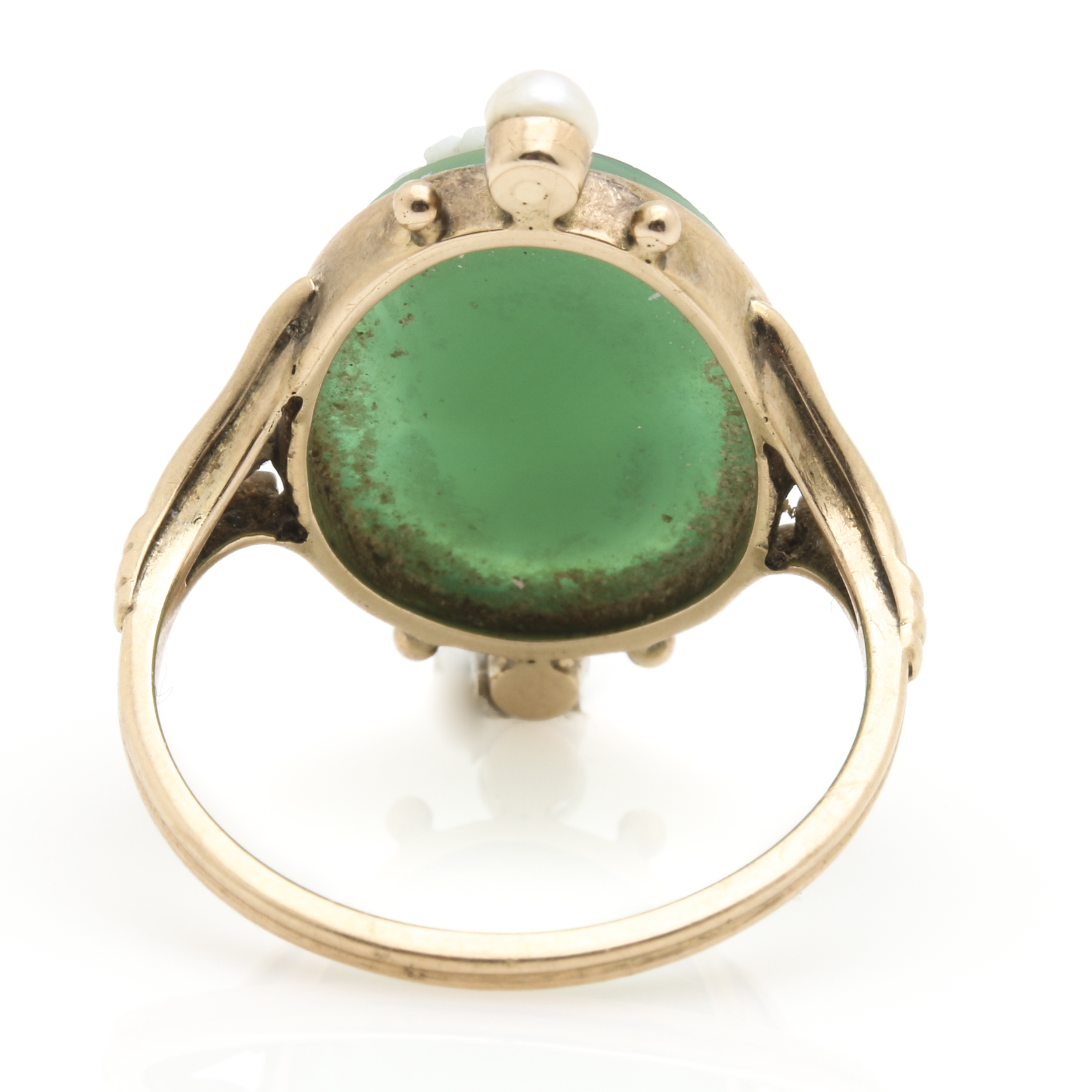14K Yellow Gold Agate and Pearl Cameo Ring