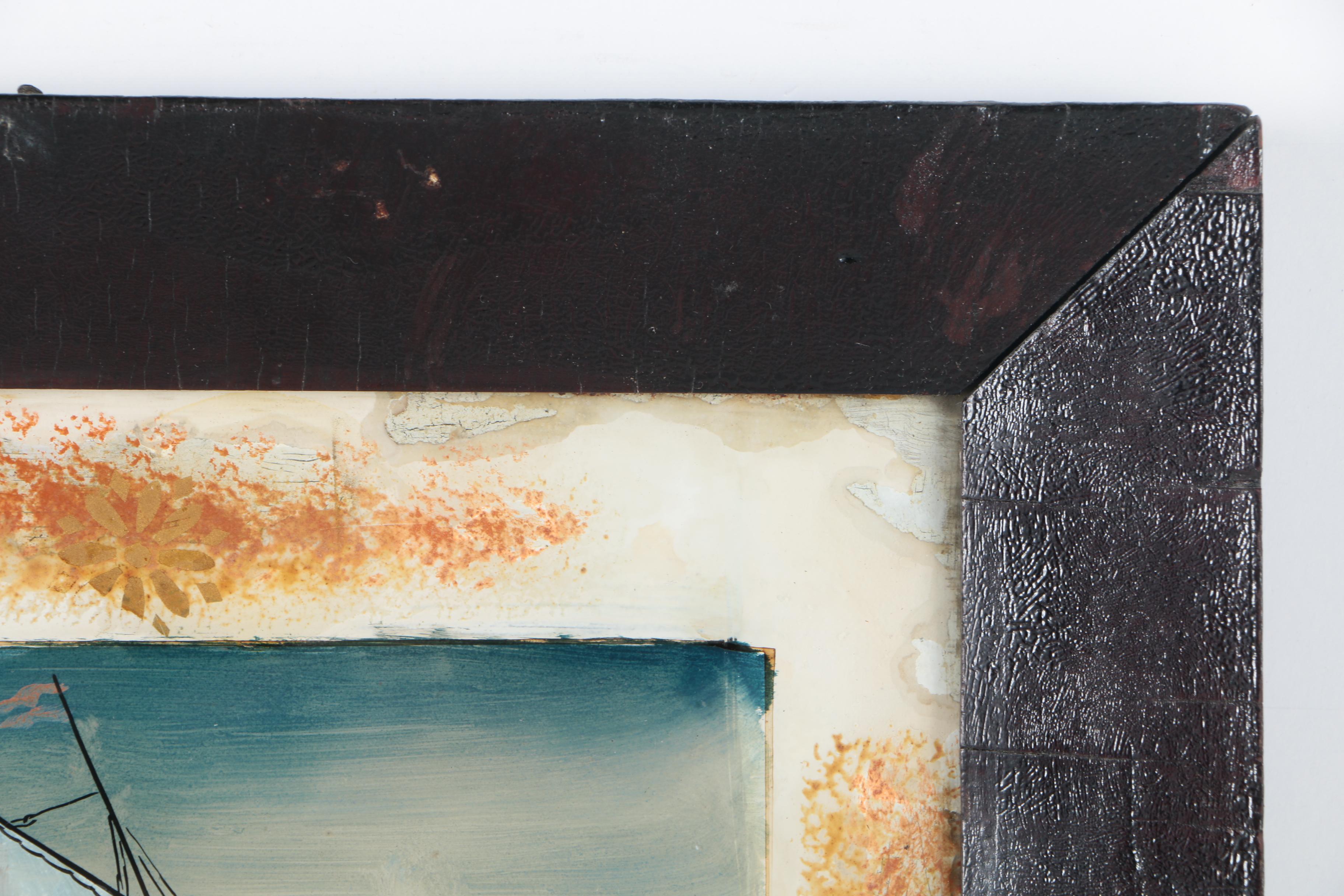 Mirror With Reverse Painting of a Sailboat