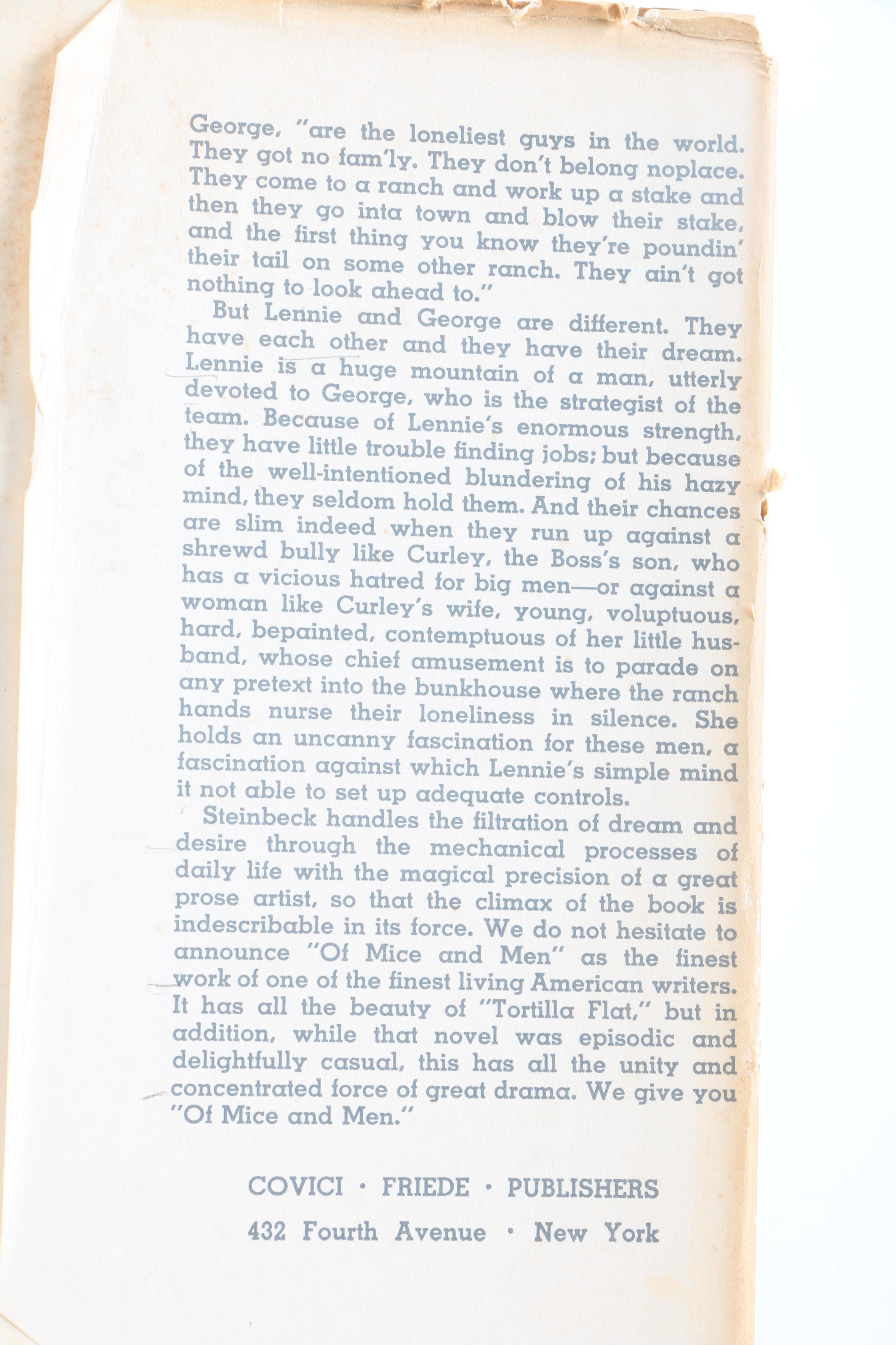 Vintage "Of Mice and Men" by John Steinbeck