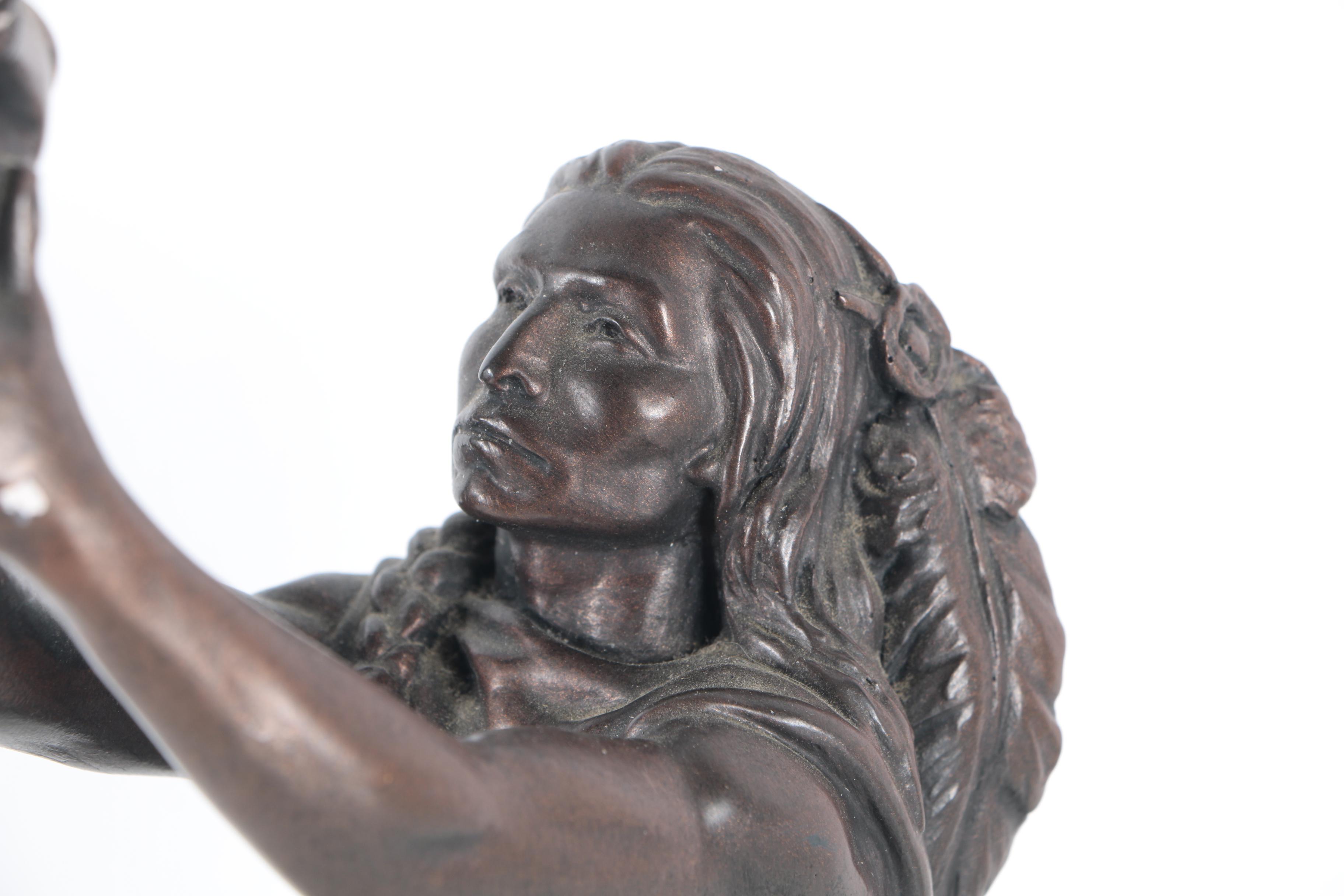 Austin Sculpture 1990s Chalkware Native American Figure Holding Bison Skull