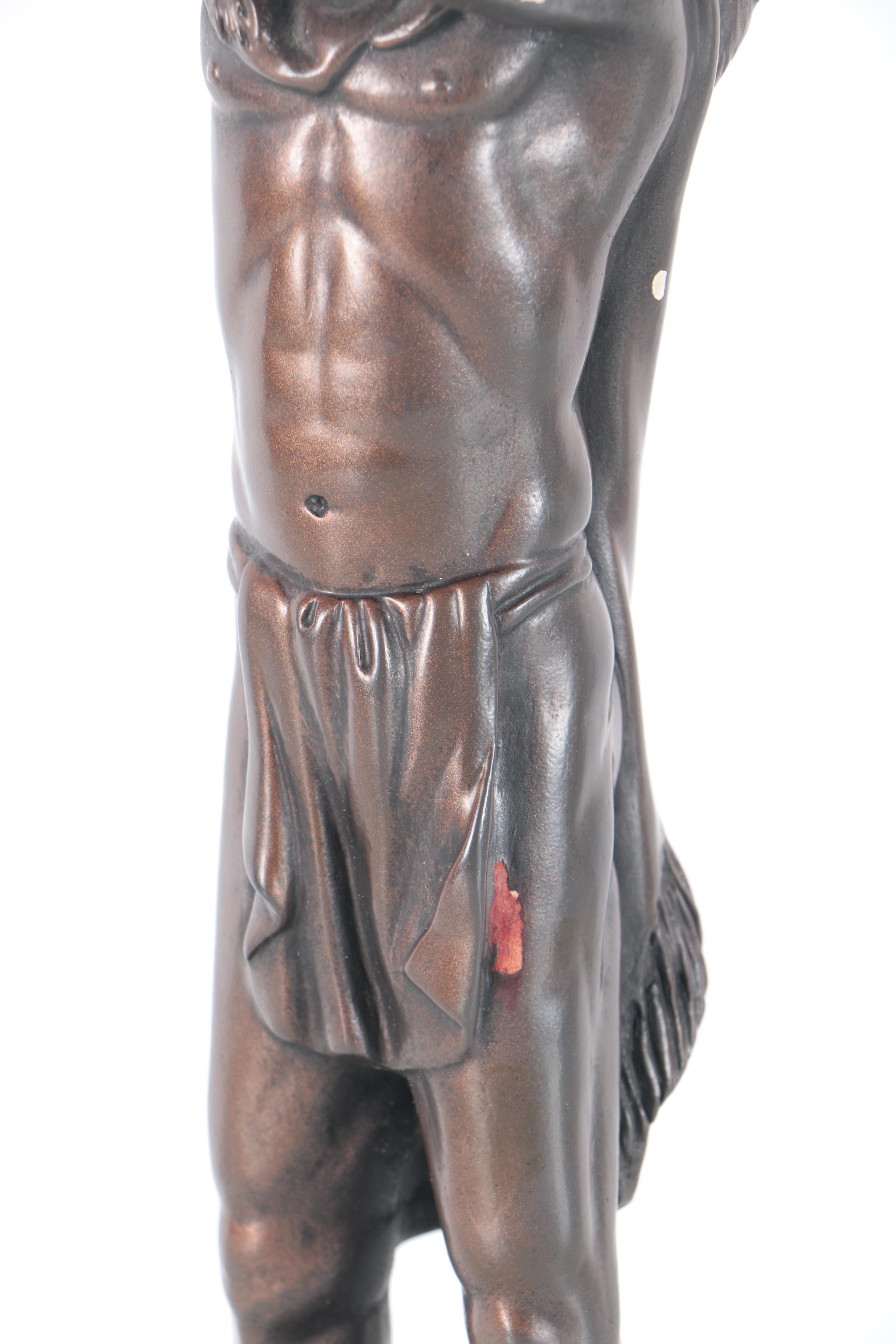 Austin Sculpture 1990s Chalkware Native American Figure Holding Bison Skull