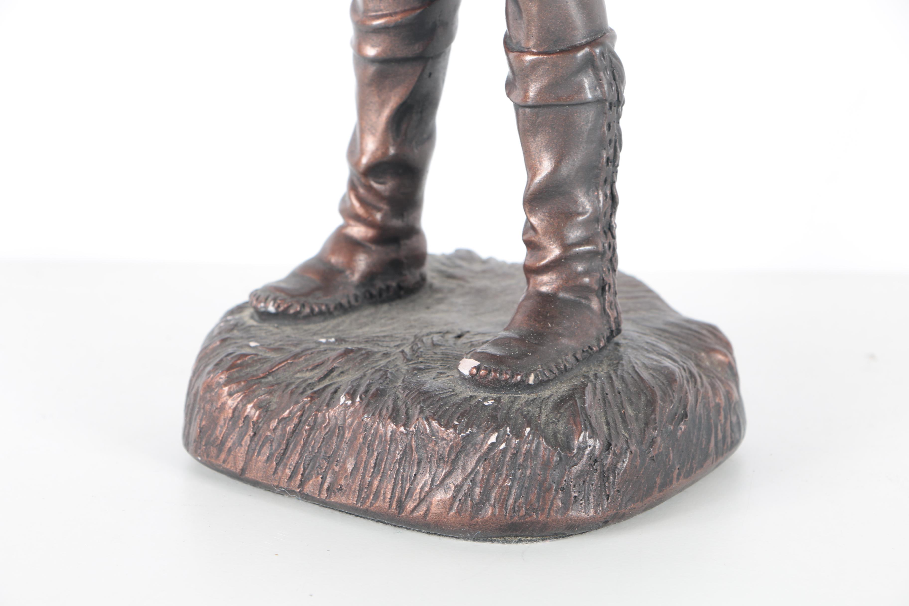 Austin Sculpture 1990s Chalkware Native American Figure Holding Bison Skull