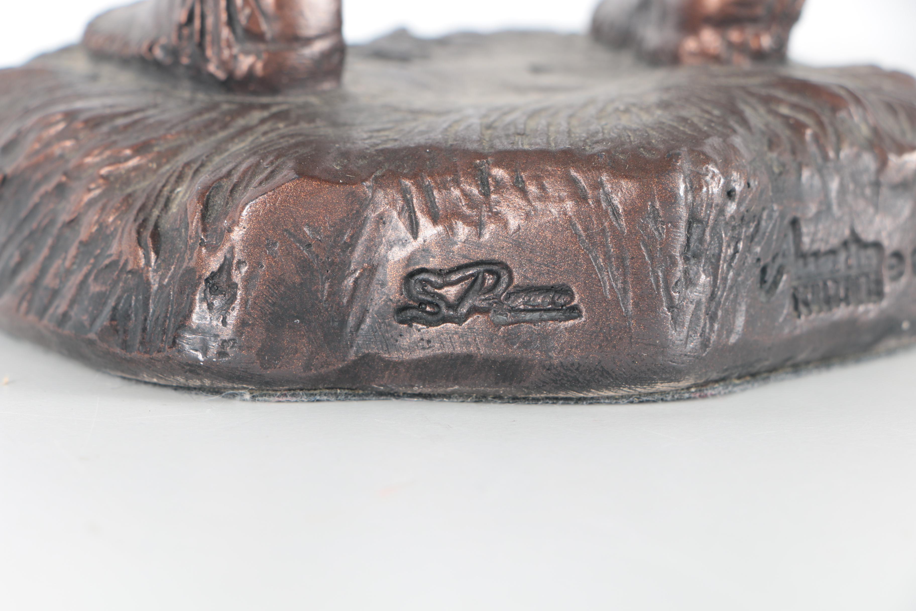 Austin Sculpture 1990s Chalkware Native American Figure Holding Bison Skull