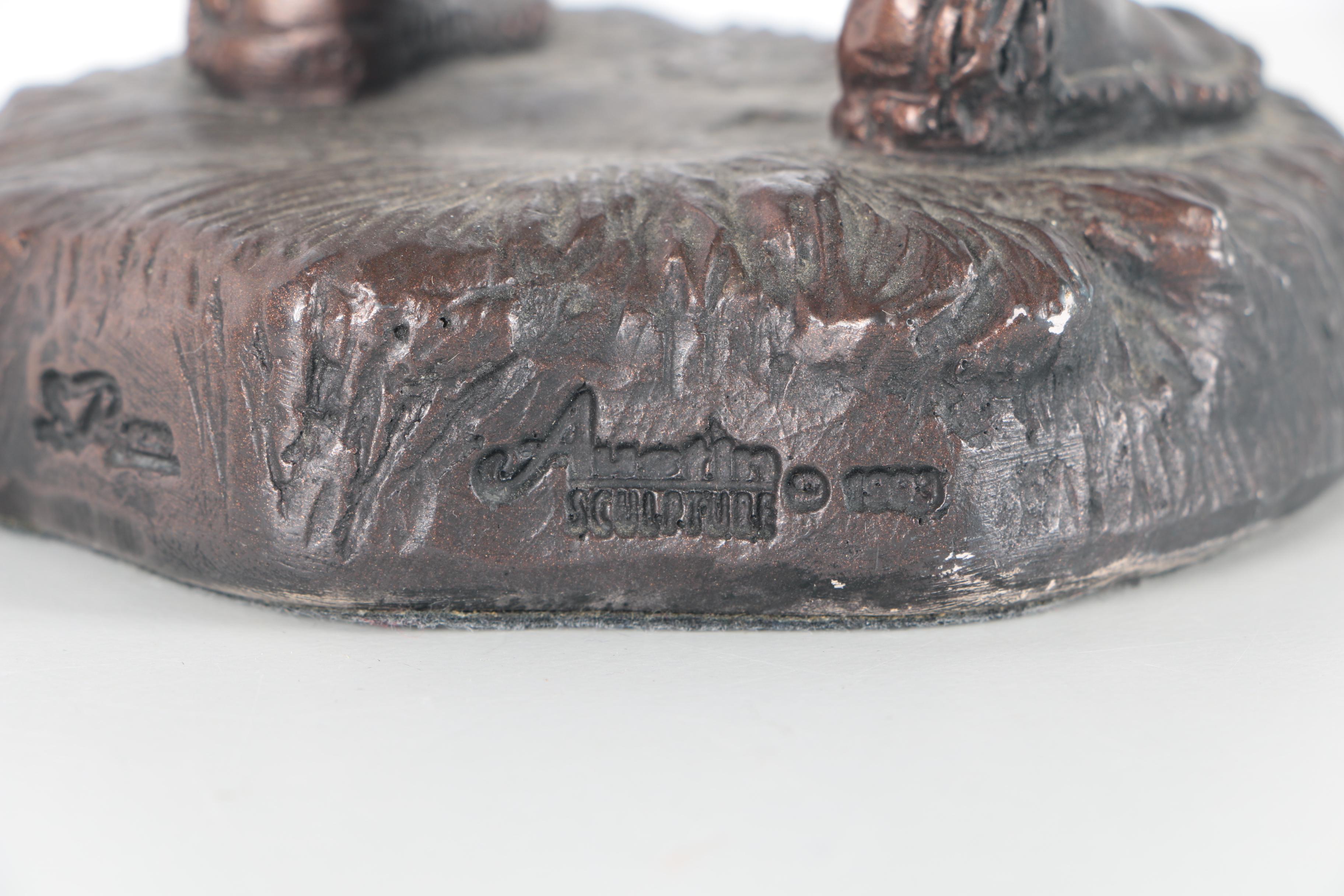 Austin Sculpture 1990s Chalkware Native American Figure Holding Bison Skull