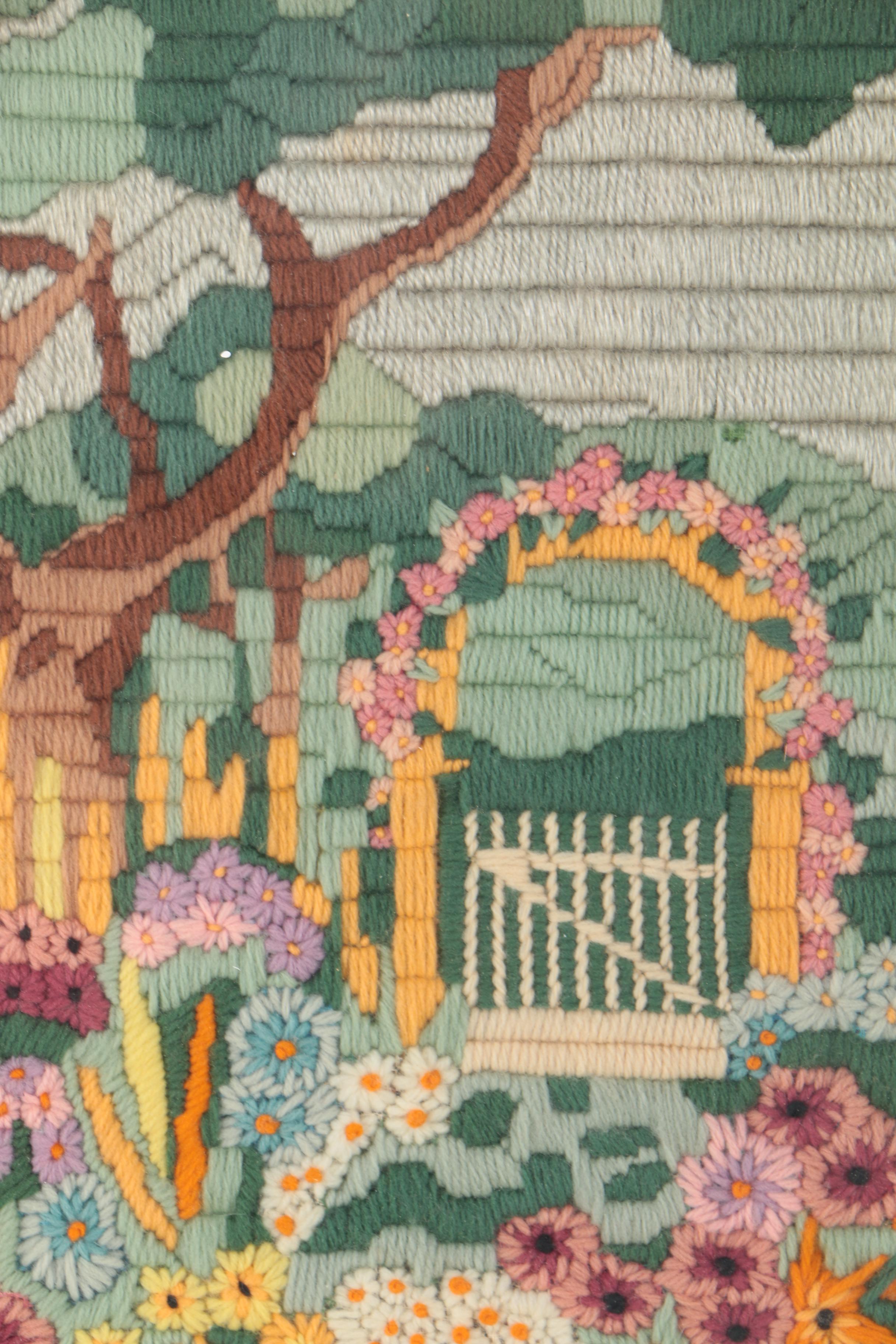 Needlepoint Embroidery of a Garden