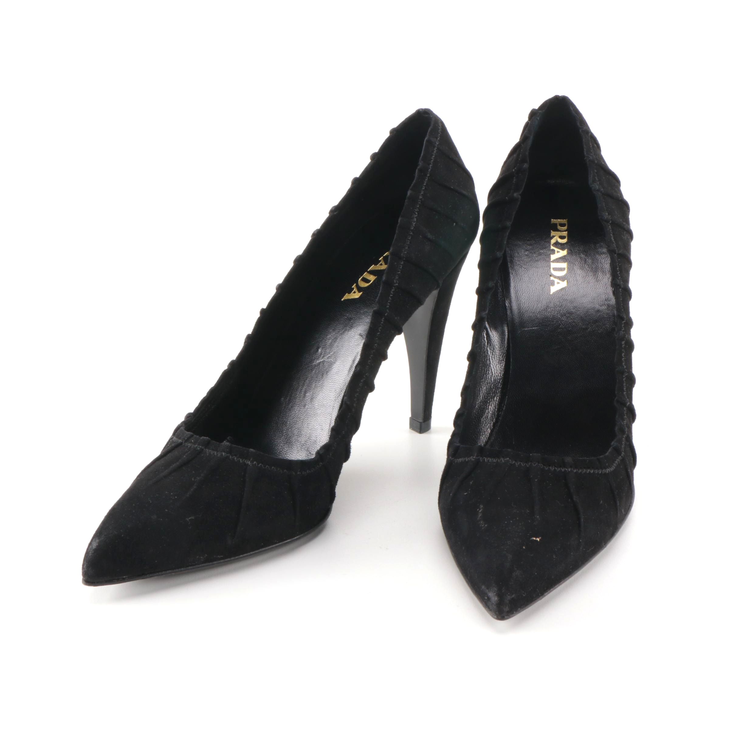 Prada Ruched Suede Pumps