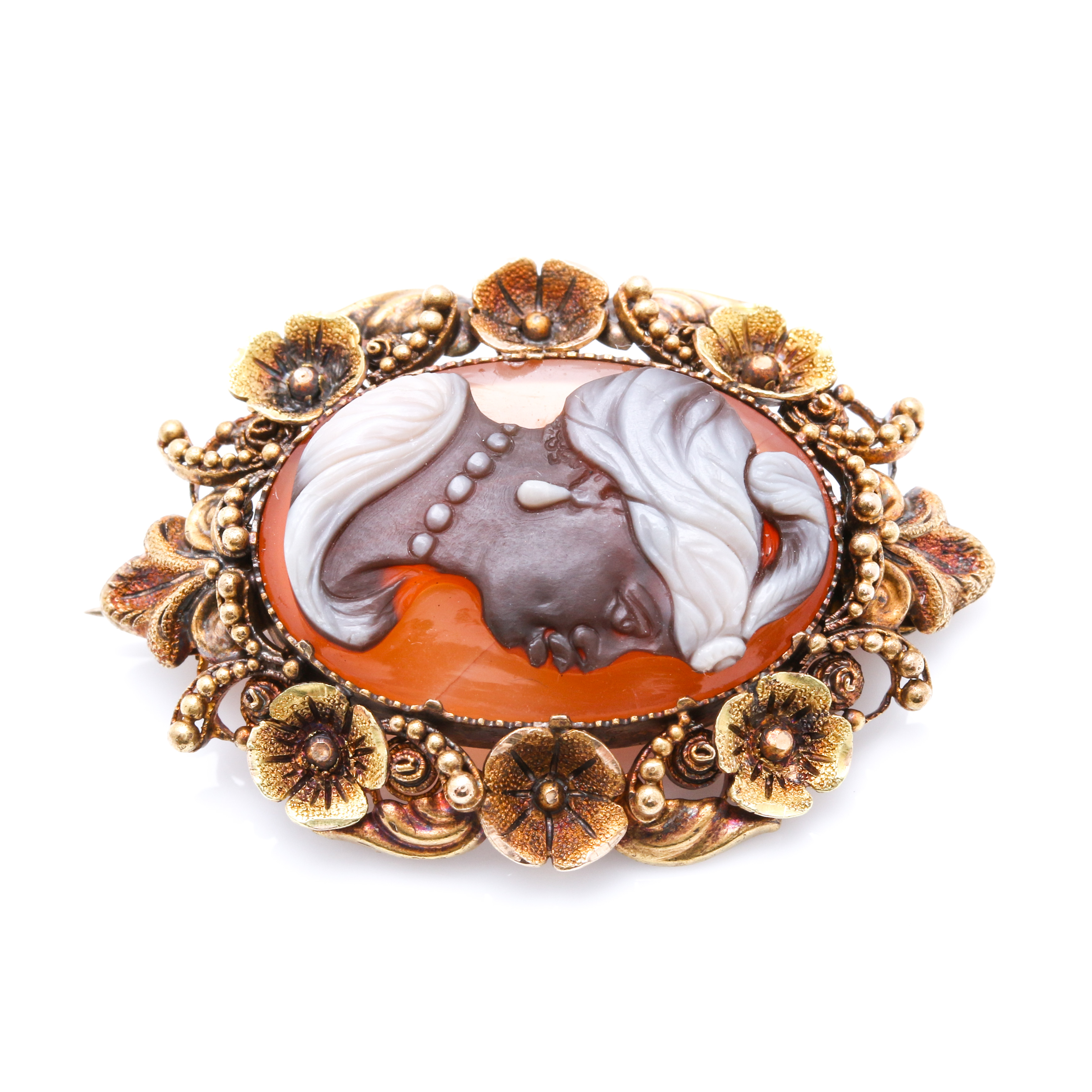 14K Yellow Gold Sardonyx Cameo Brooch