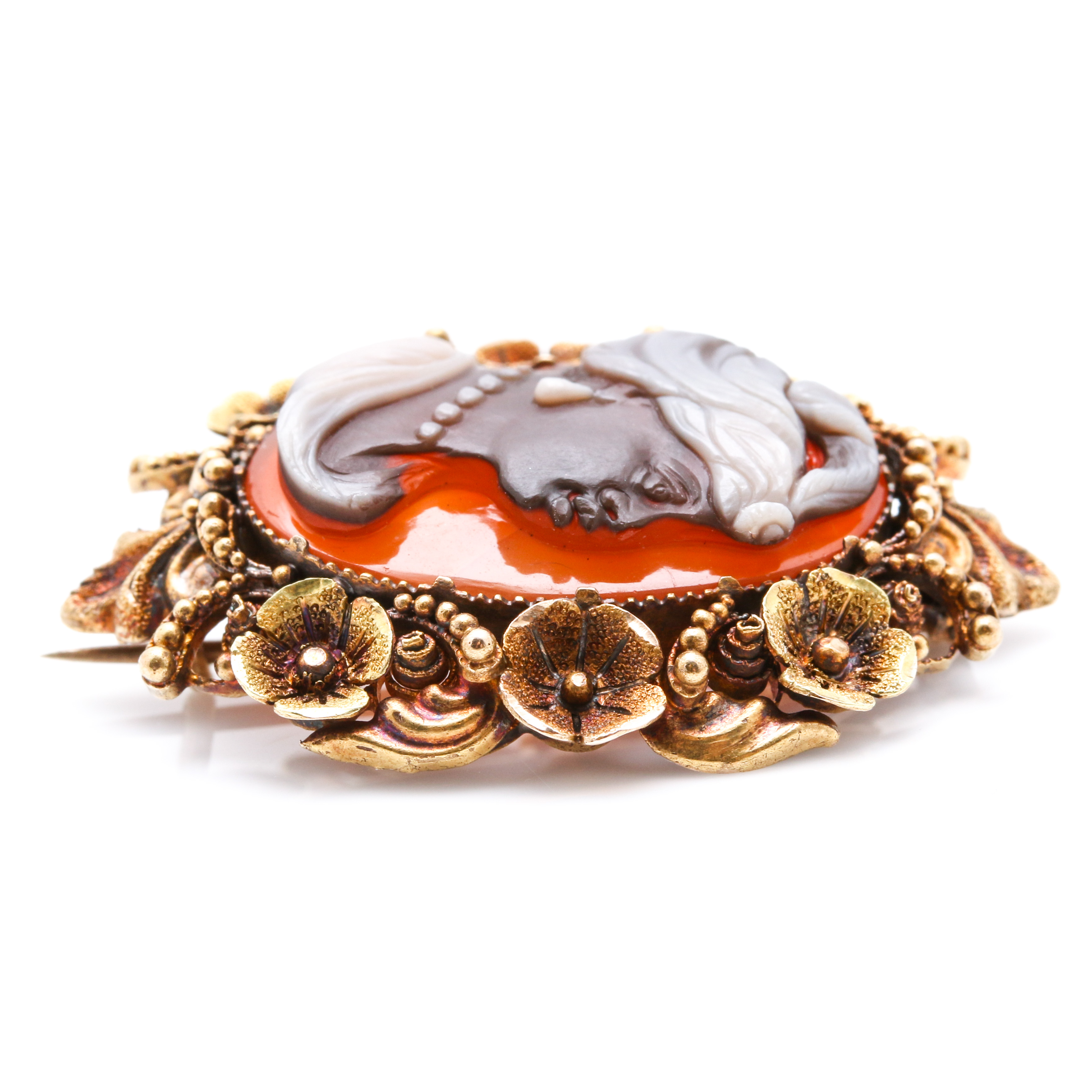14K Yellow Gold Sardonyx Cameo Brooch