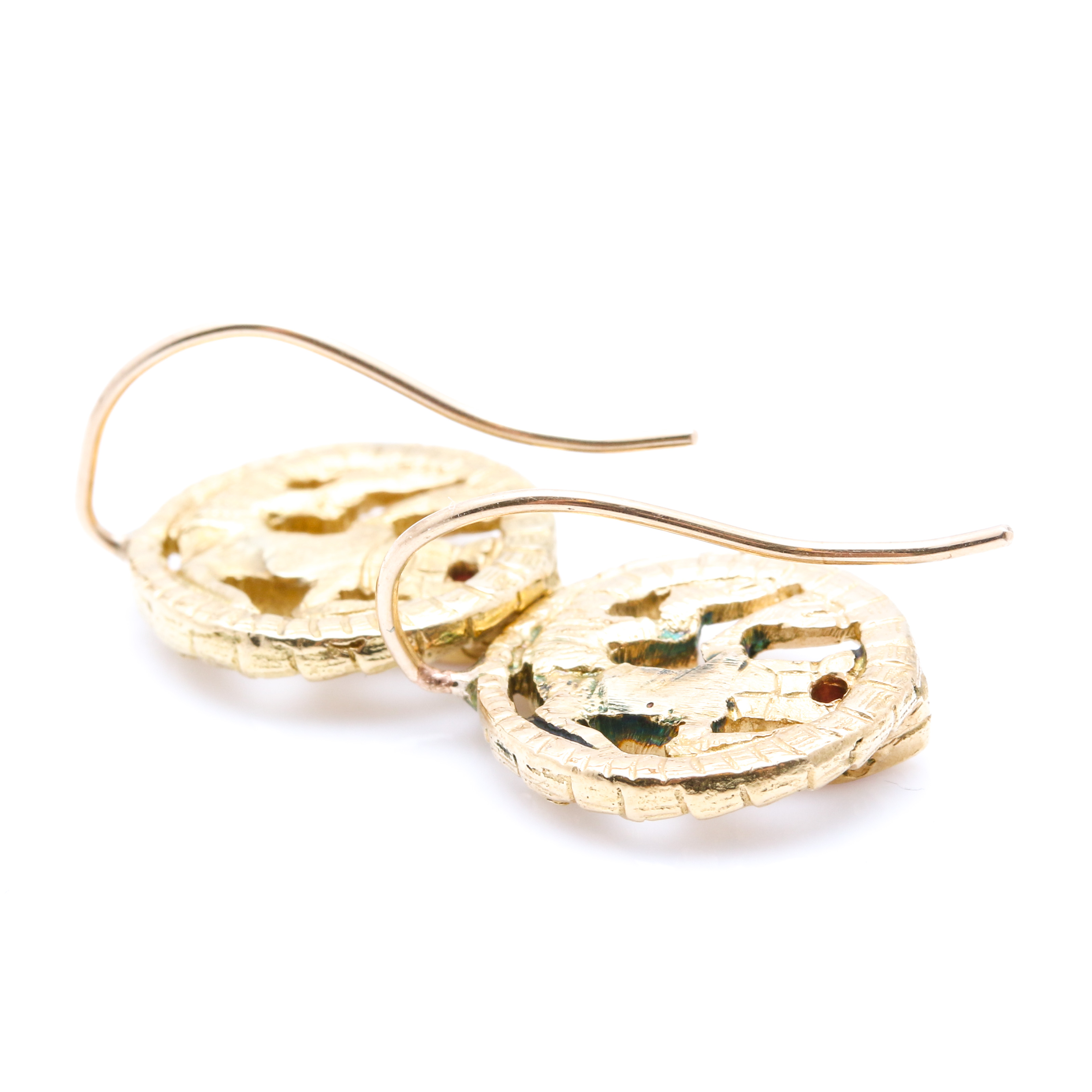 18K Yellow Gold Ruby Lizard Earrings