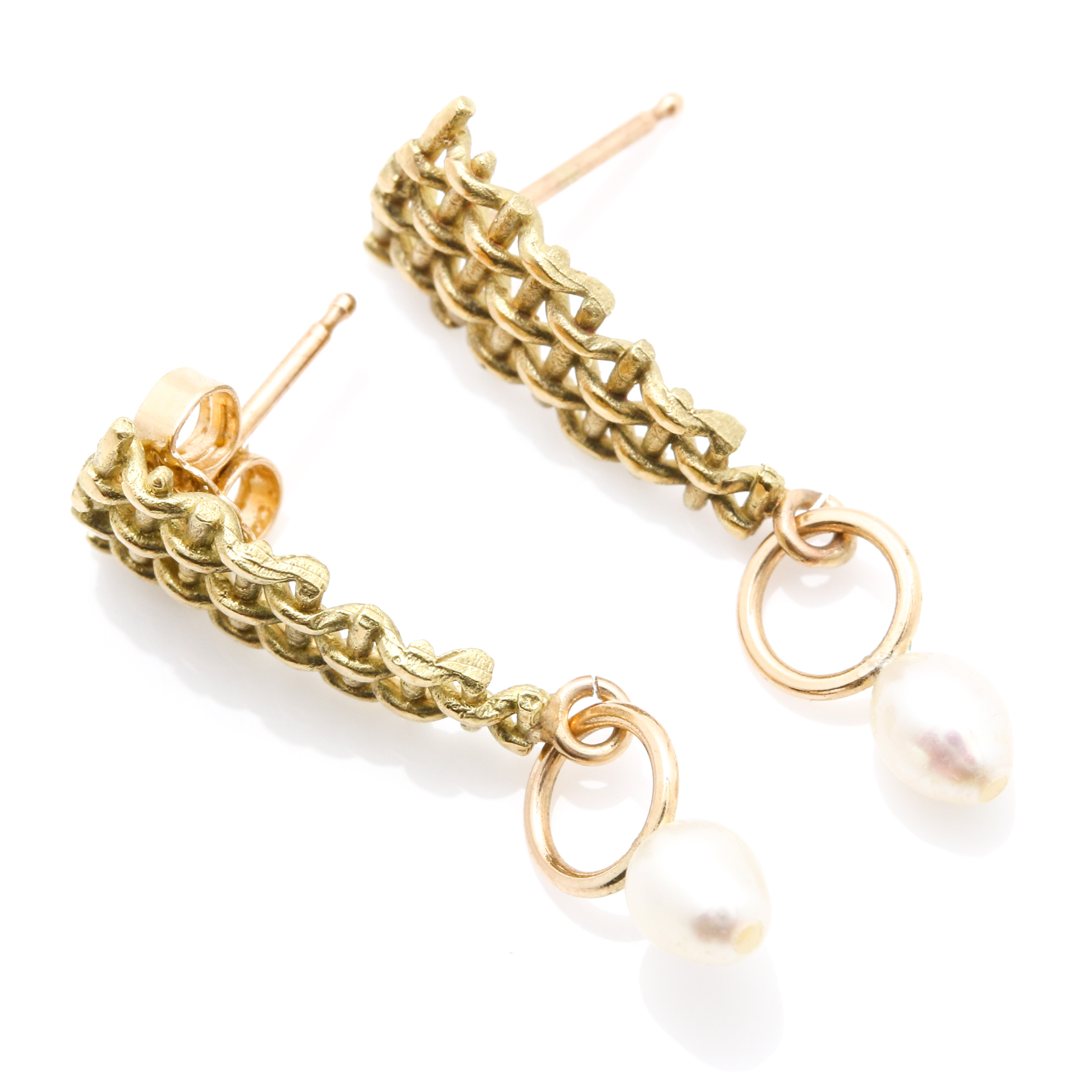 14K Yellow Gold Cultured Pearl Woven Earrings