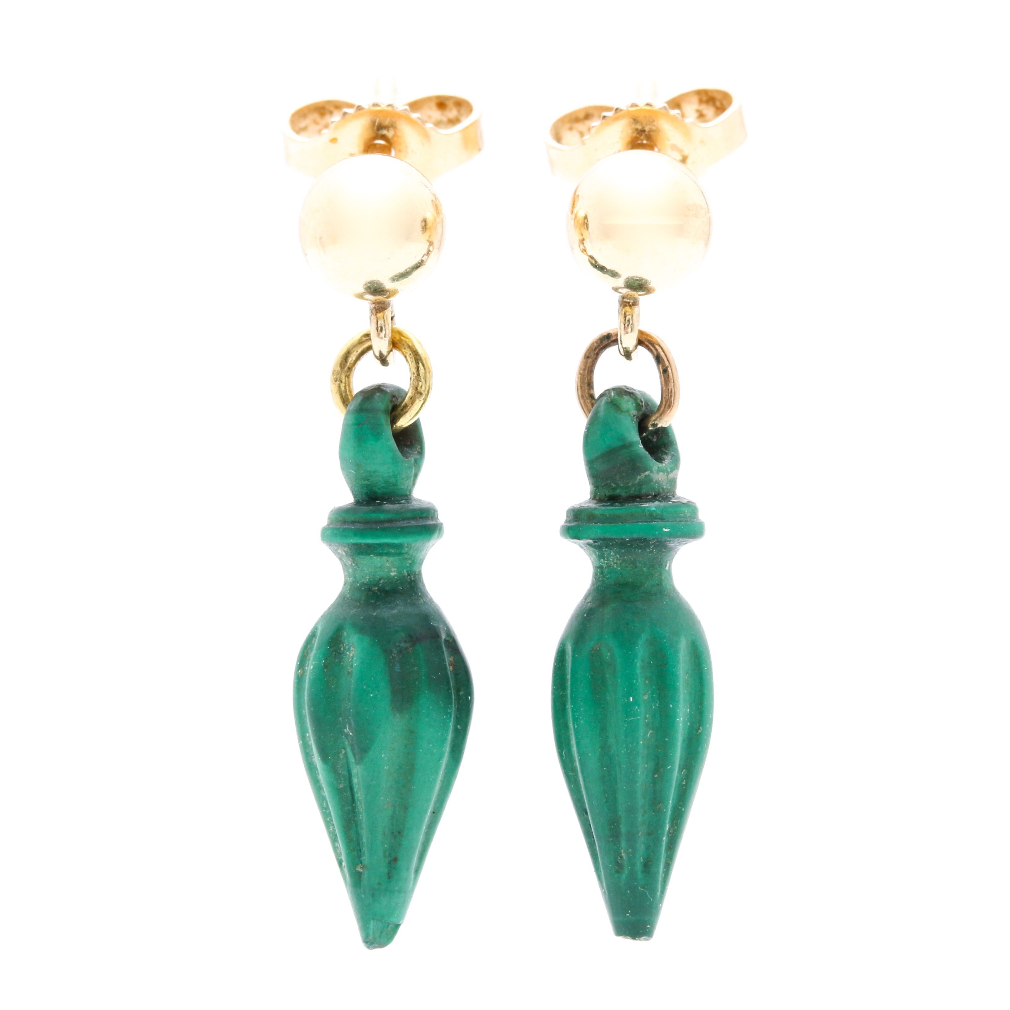 14K Yellow Gold Malachite Dangle Earrings