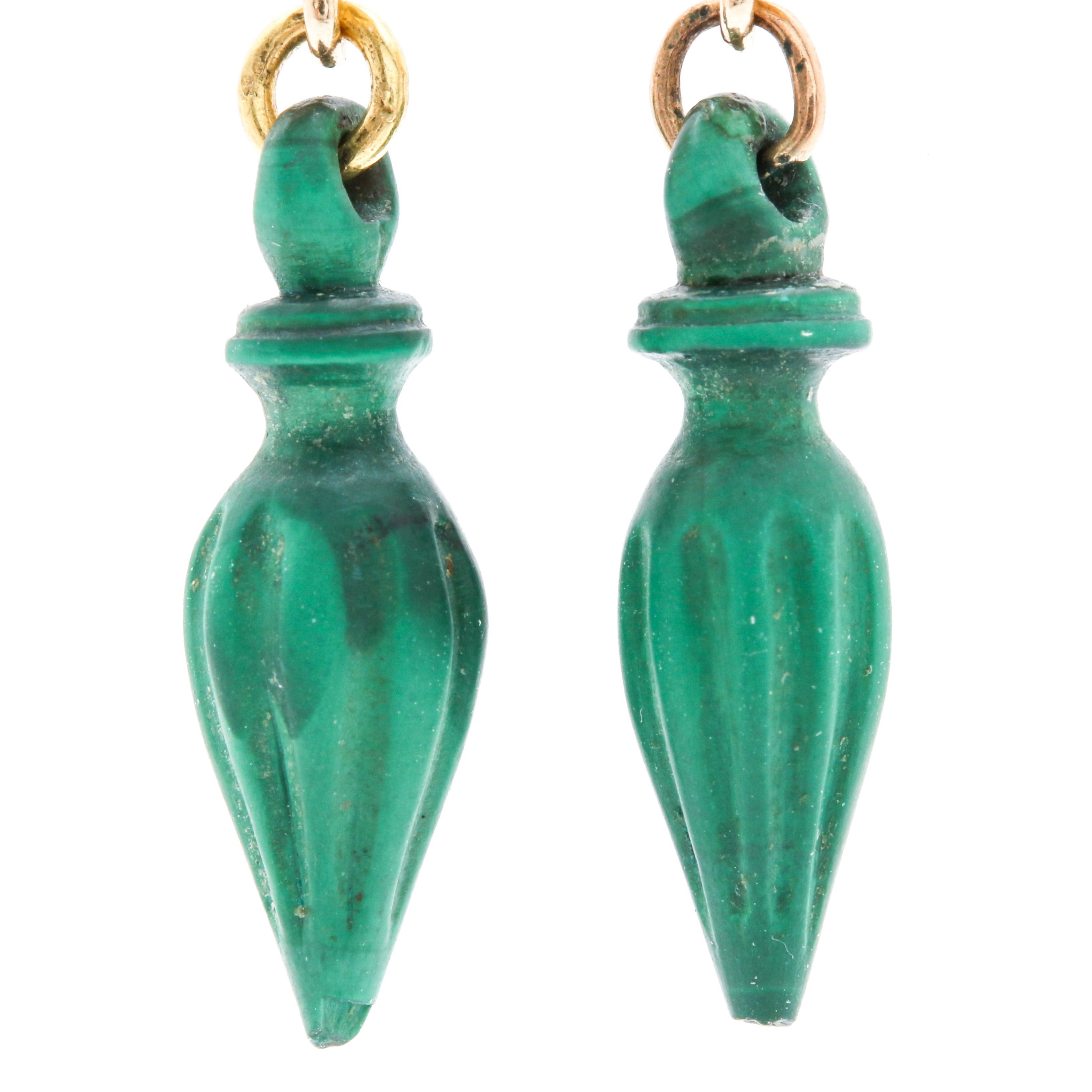 14K Yellow Gold Malachite Dangle Earrings