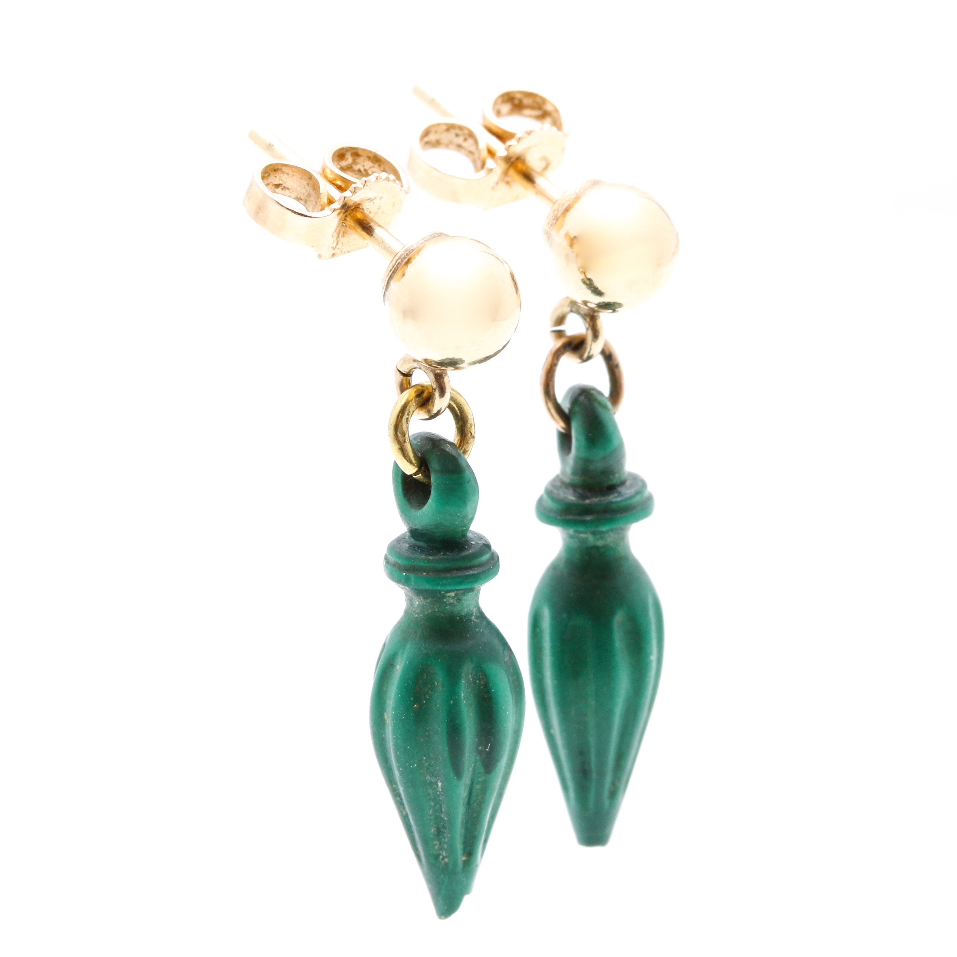 14K Yellow Gold Malachite Dangle Earrings