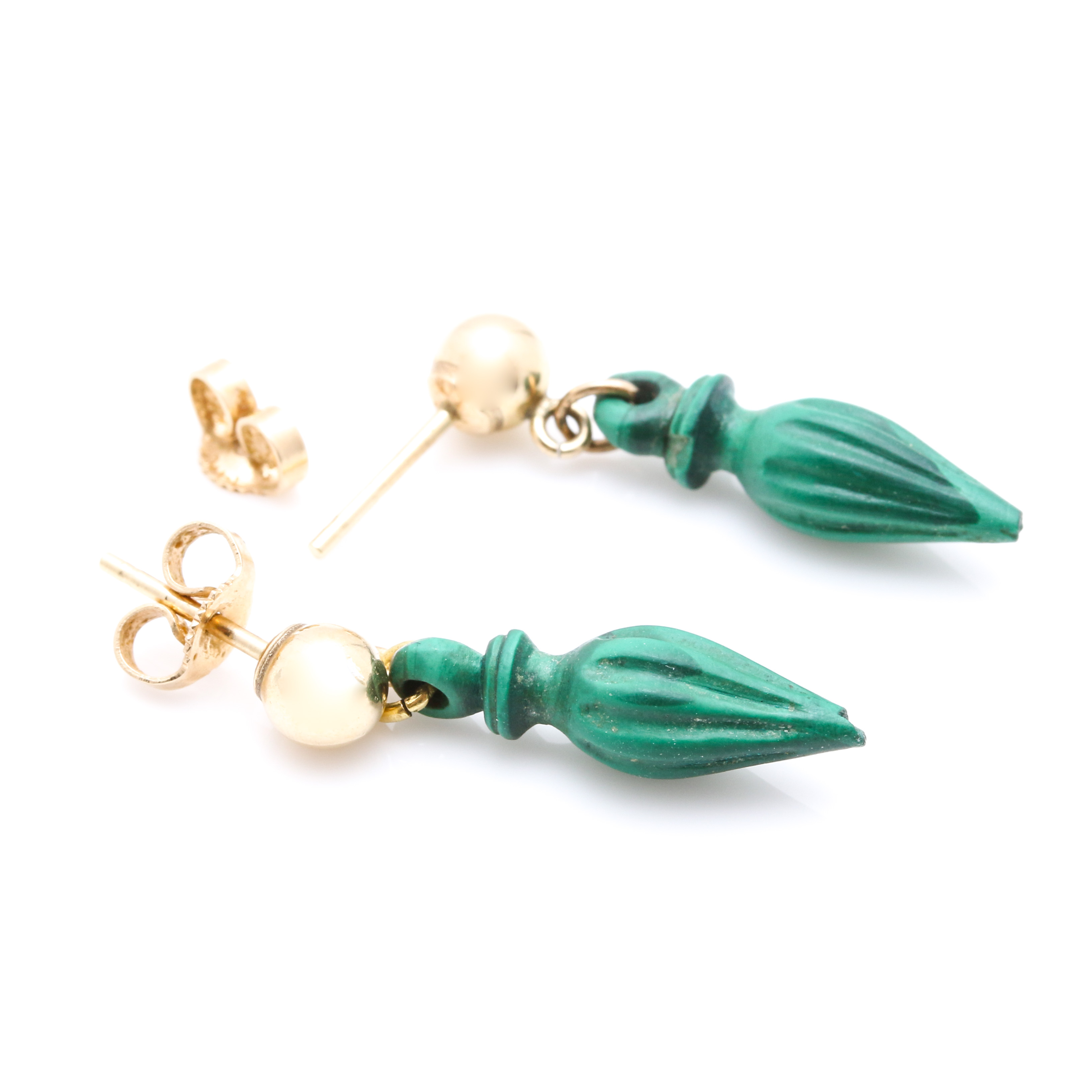 14K Yellow Gold Malachite Dangle Earrings