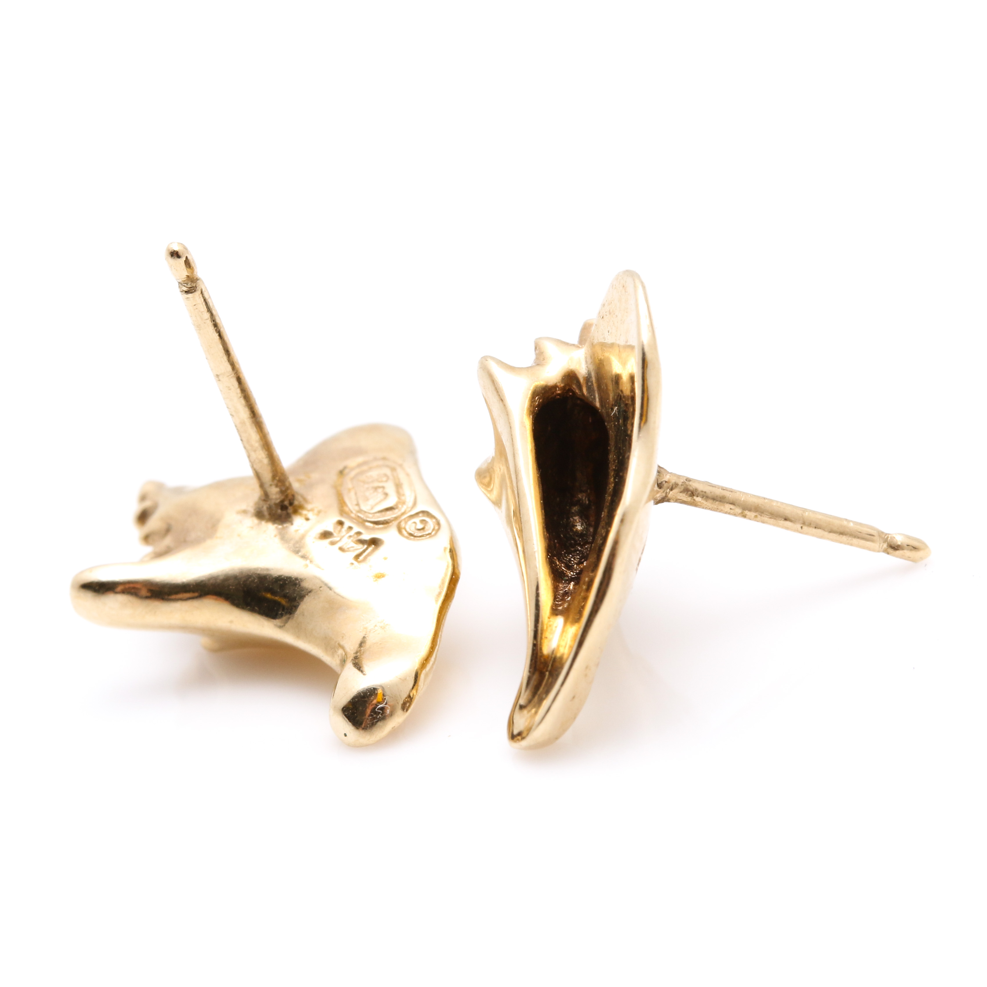 14K Yellow Gold Conch Shell Earrings