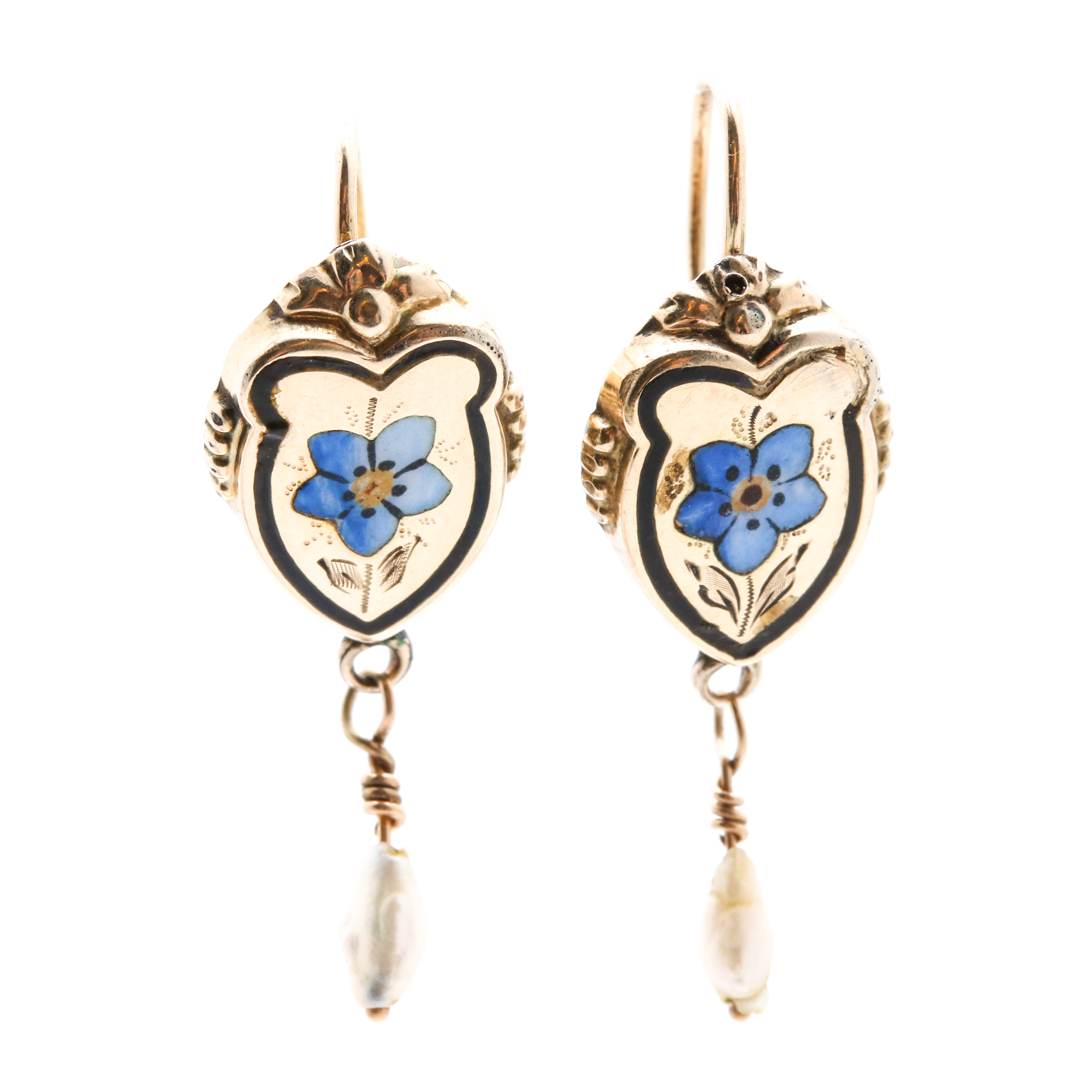 10K Yellow Gold Cultured Pearl Floral Earrings