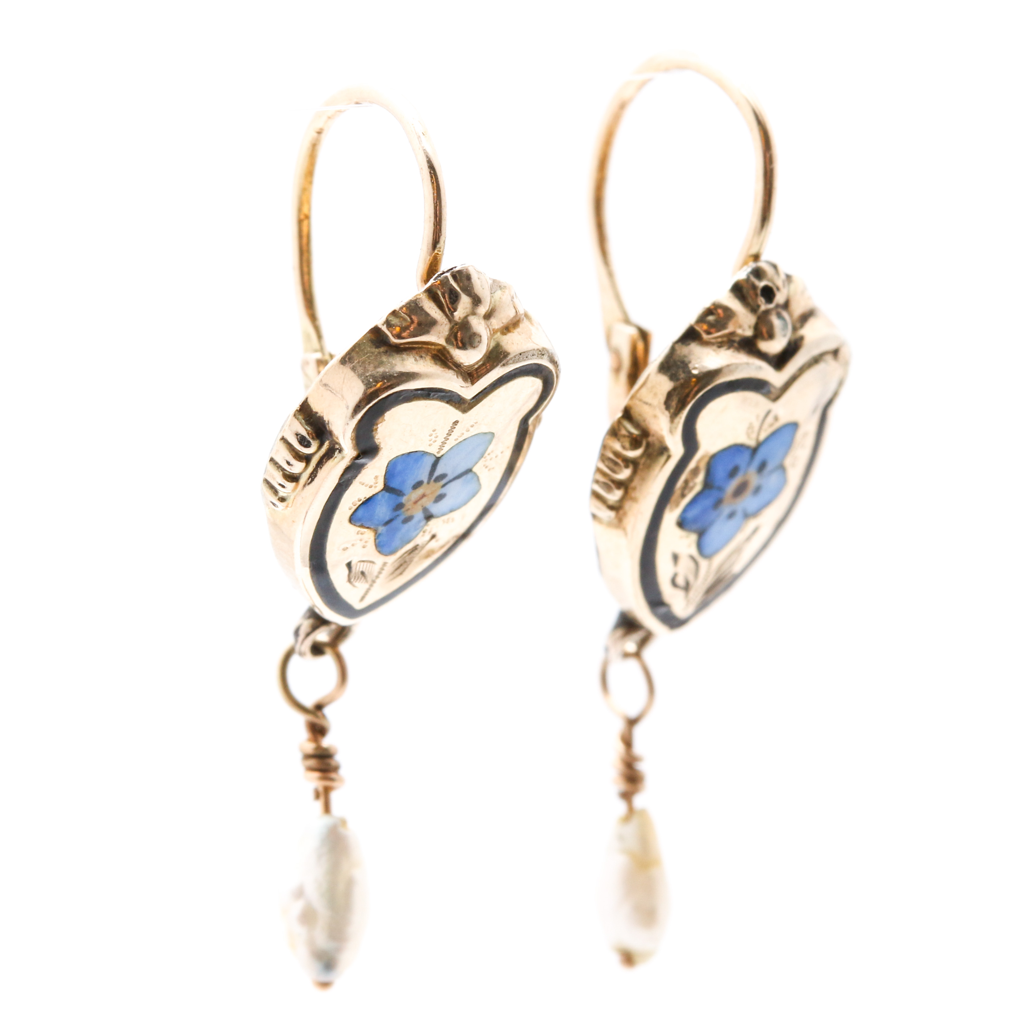 10K Yellow Gold Cultured Pearl Floral Earrings