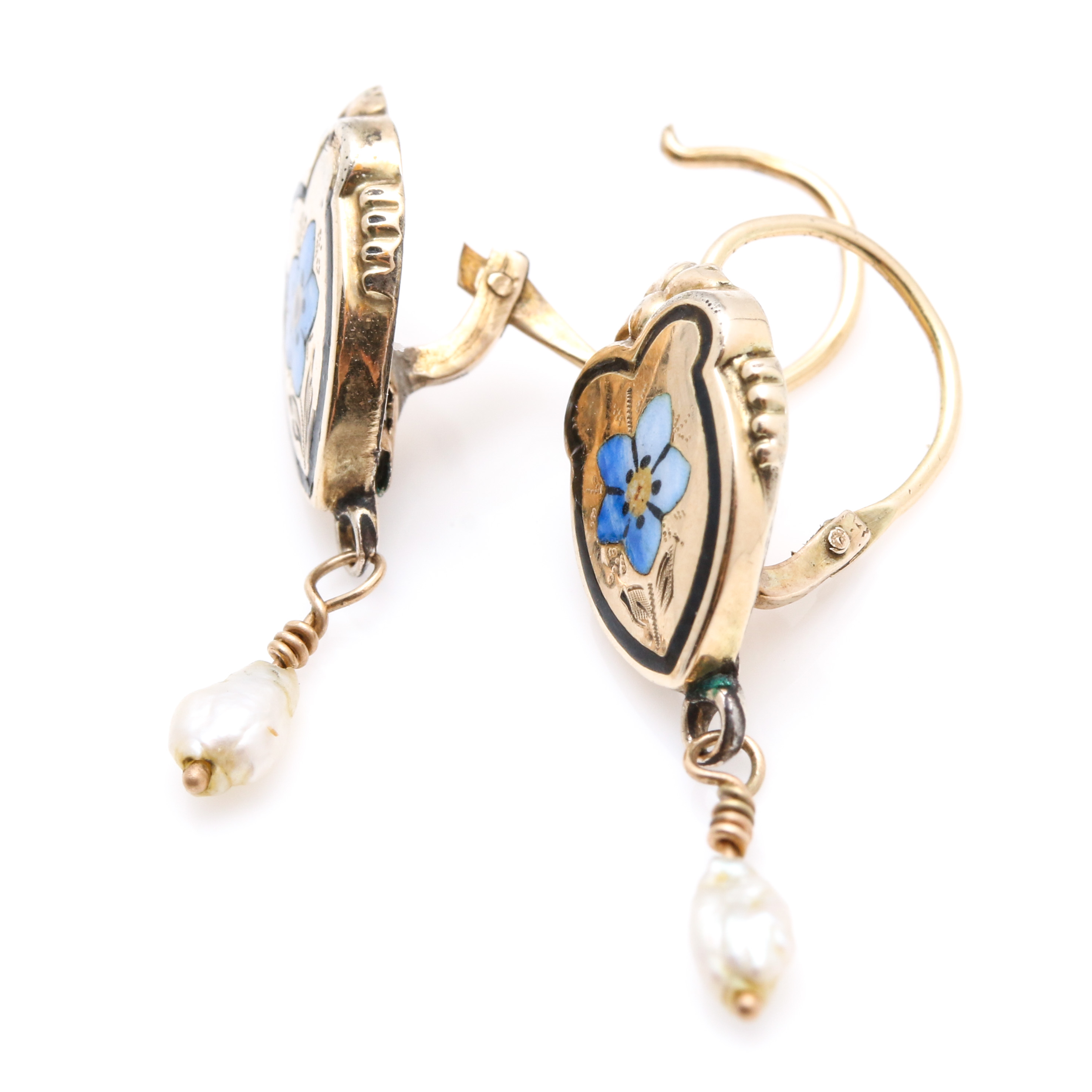 10K Yellow Gold Cultured Pearl Floral Earrings