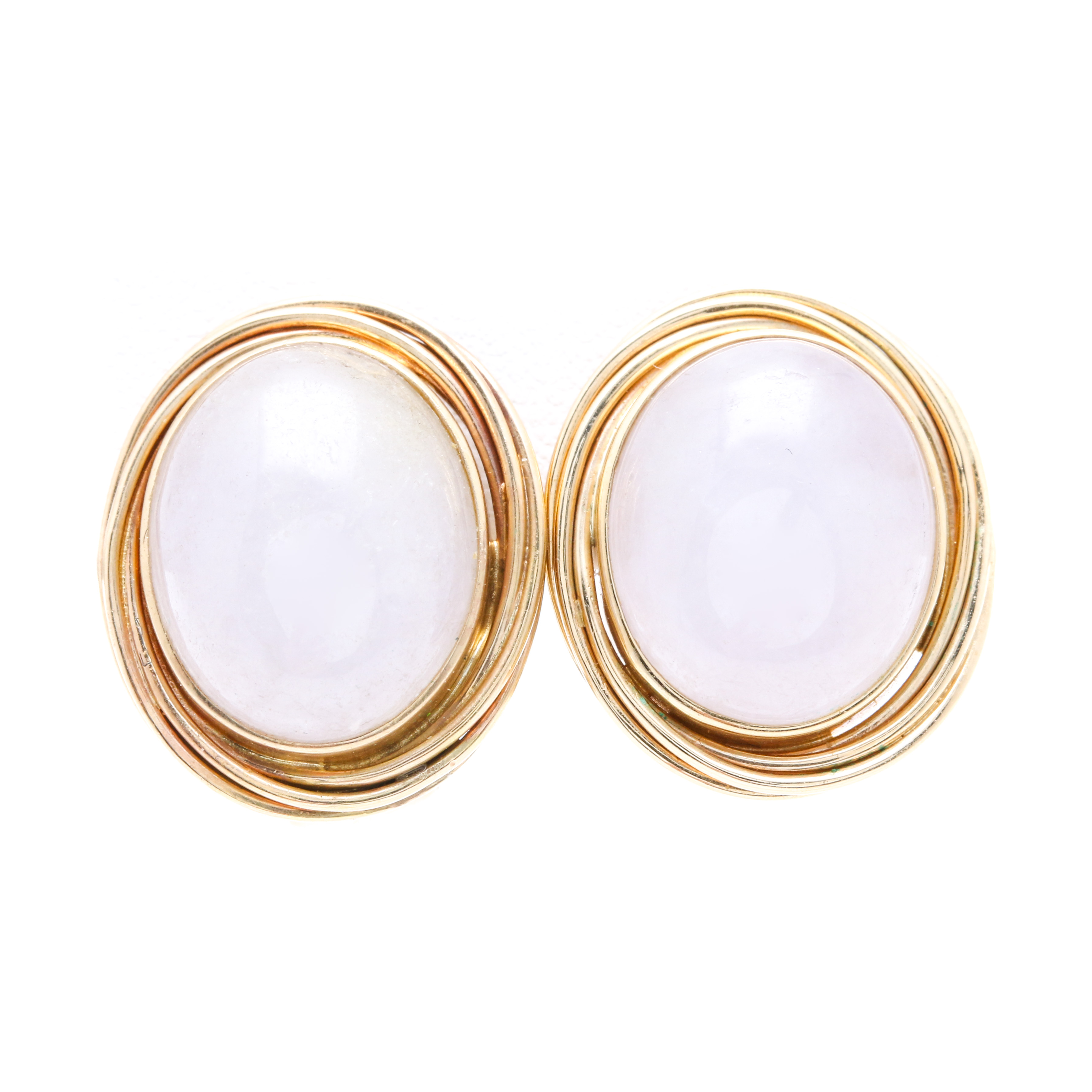 14K Yellow Gold White Jadeite Earrings