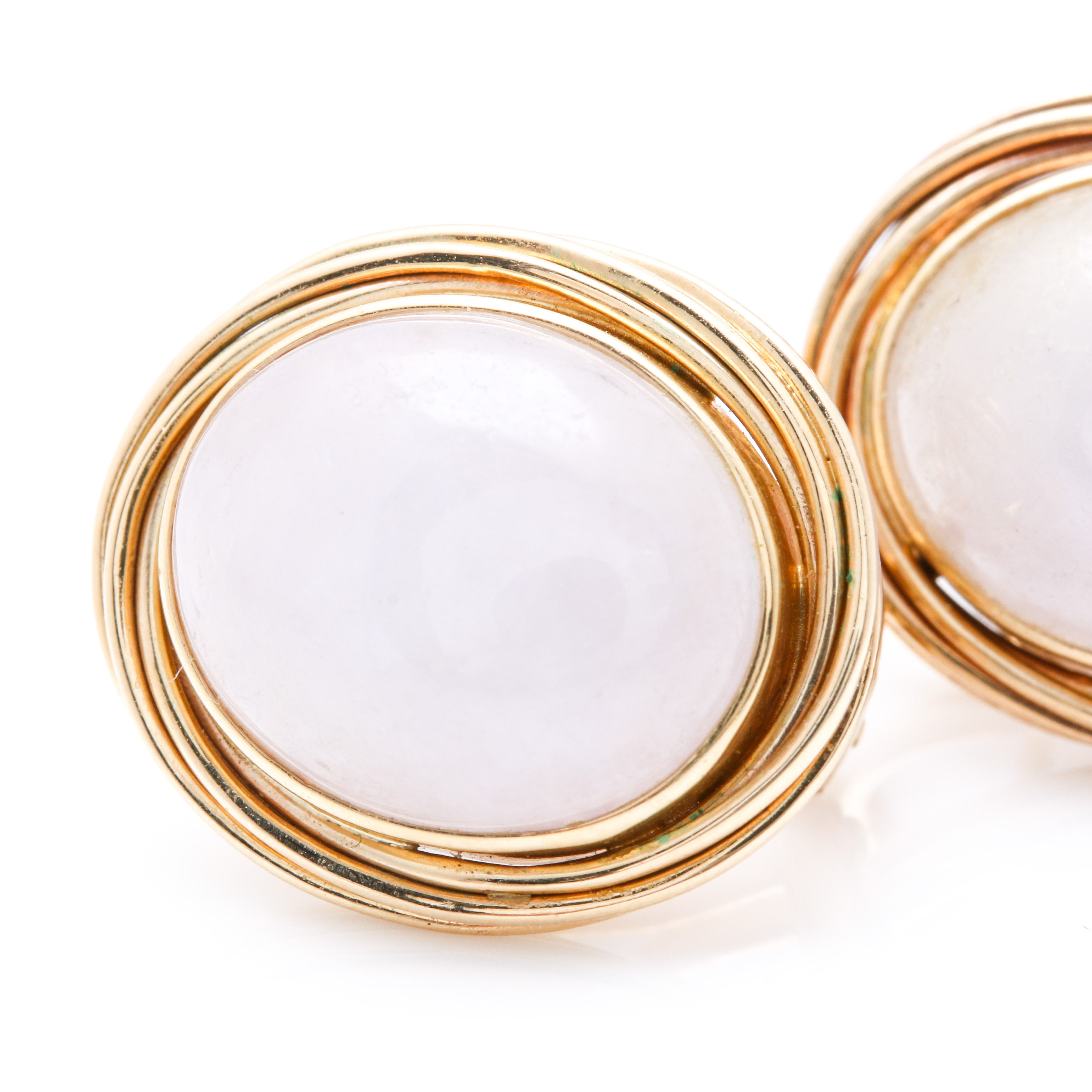 14K Yellow Gold White Jadeite Earrings