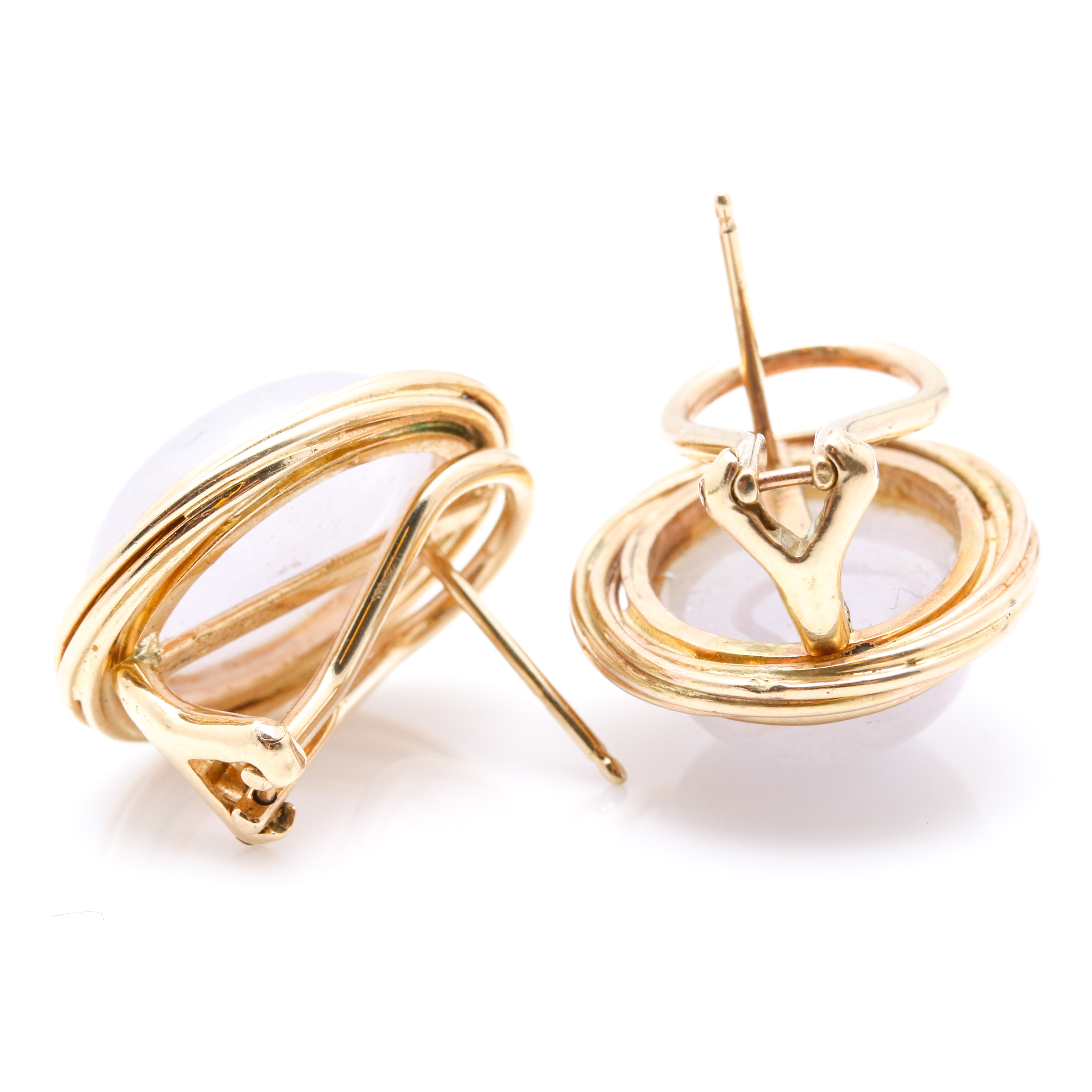 14K Yellow Gold White Jadeite Earrings
