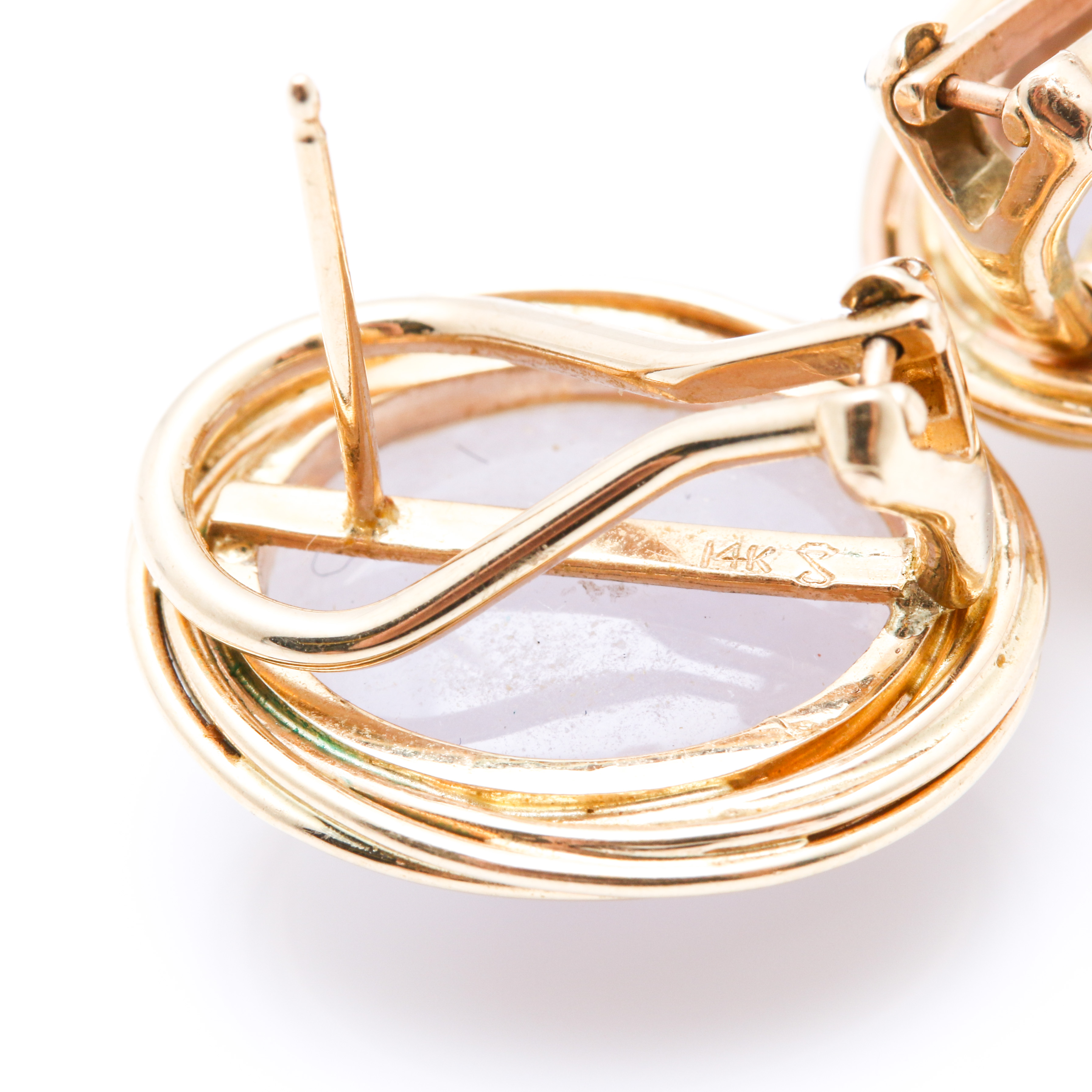 14K Yellow Gold White Jadeite Earrings