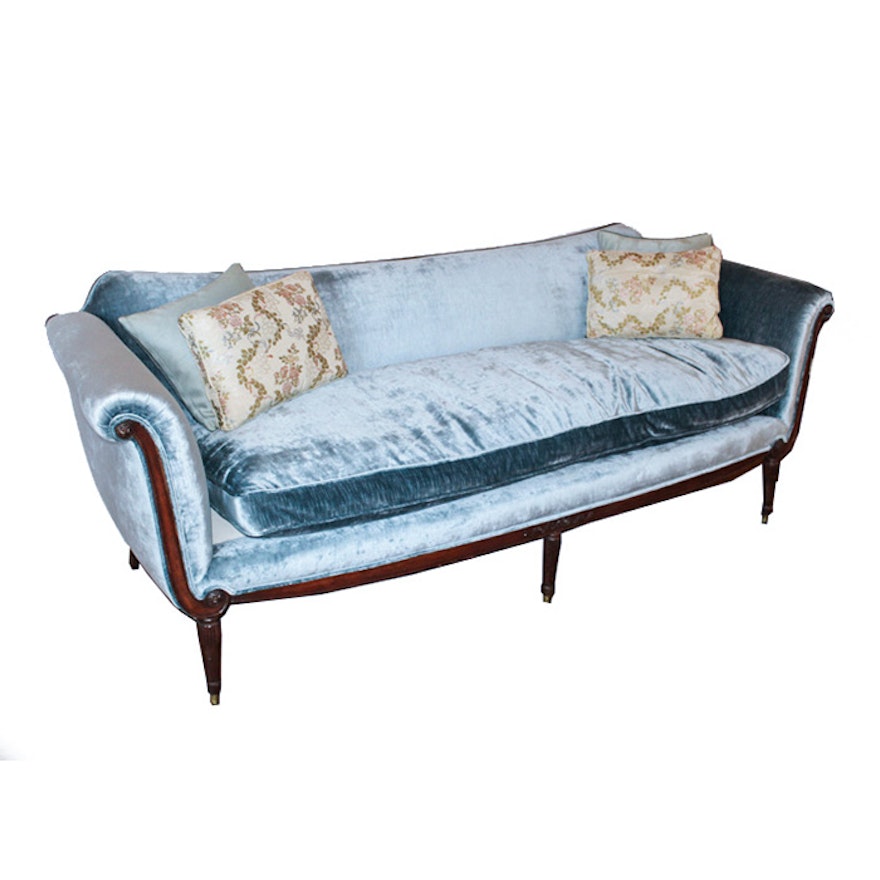 Vintage Blue Velvet Settee