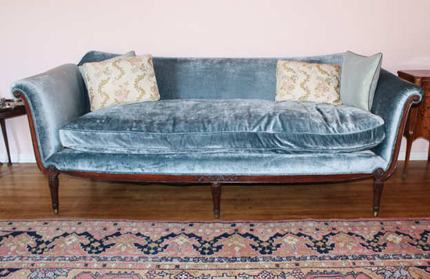 Vintage Blue Velvet Settee