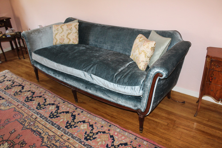 Vintage Blue Velvet Settee
