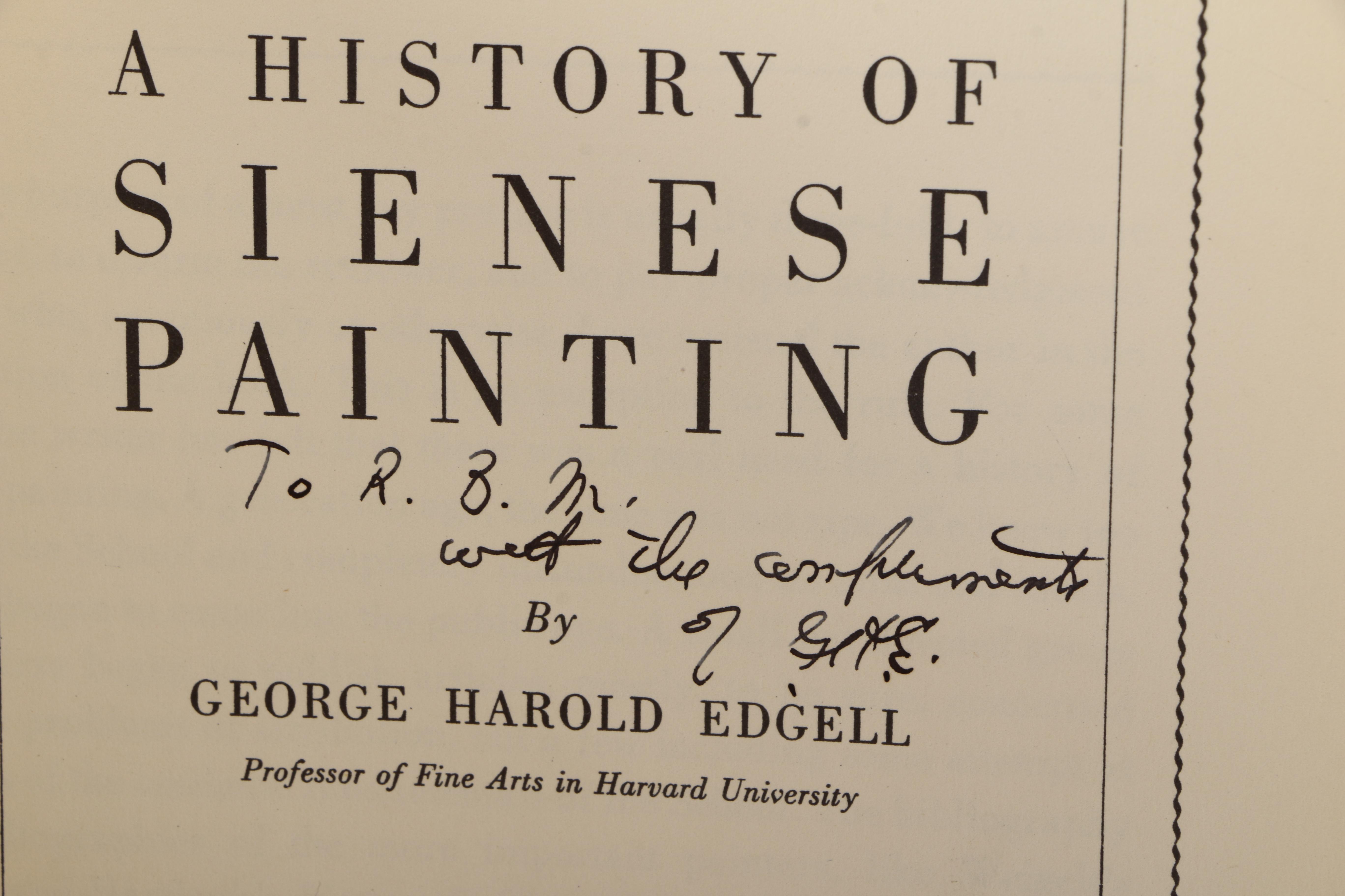 1932 Signed First Edition "A History of Sienese Painting" by George Harold Edgell
