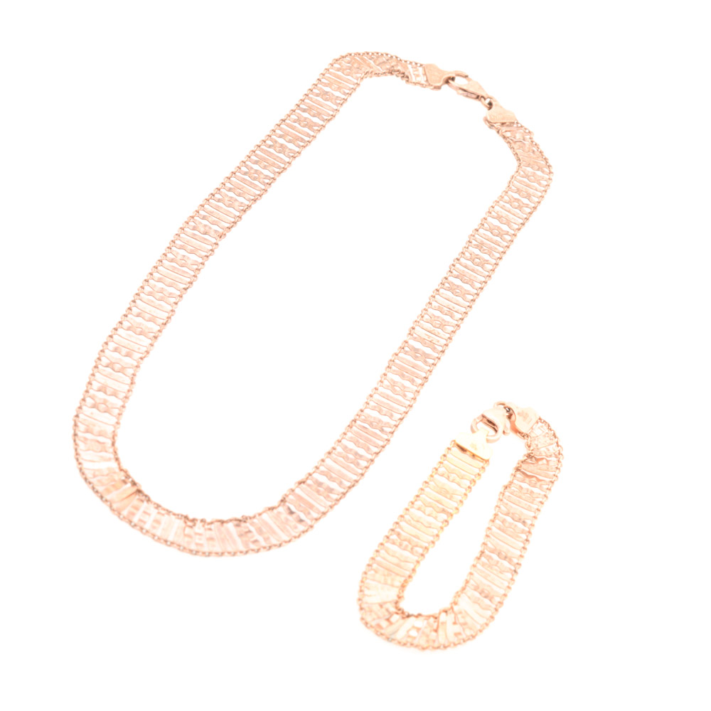 Rose Gold Washed Sterling Silver Necklace and Bracelet Set