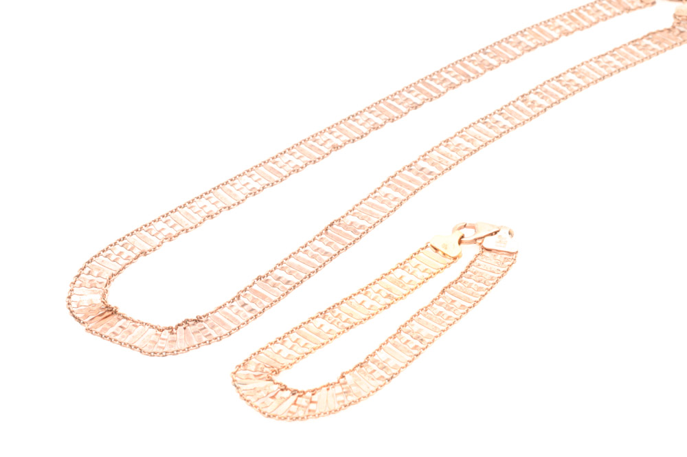 Rose Gold Washed Sterling Silver Necklace and Bracelet Set