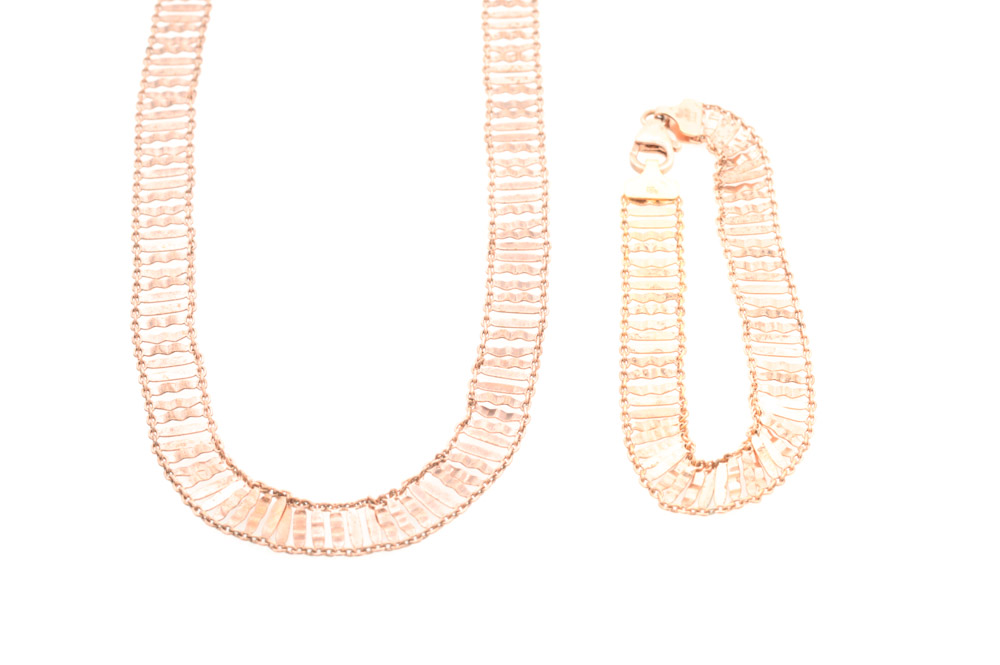 Rose Gold Washed Sterling Silver Necklace and Bracelet Set