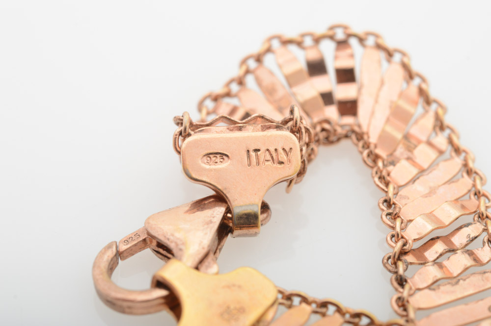 Rose Gold Washed Sterling Silver Necklace and Bracelet Set