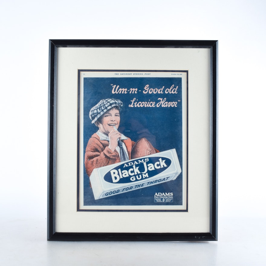 1921 "Saturday Evening Post" Advertisement for Black Jack Gum